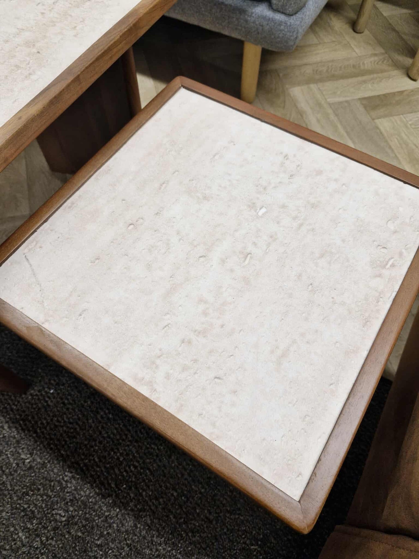 Nest of Tables / Solid Acacia wood and Travertine