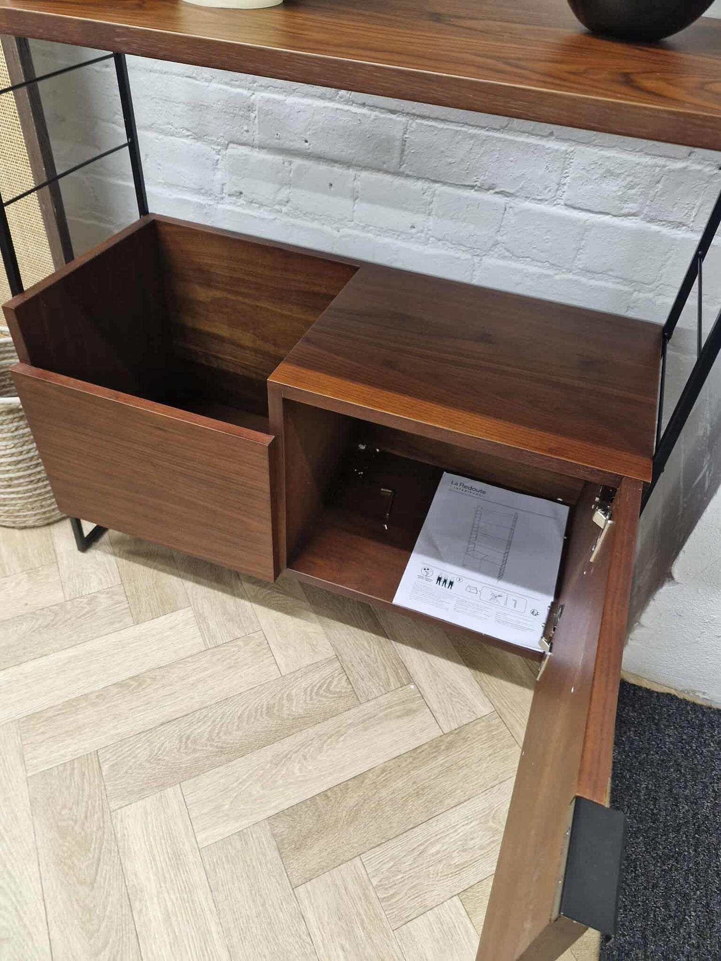 Walnut and Metal Shelving unit with doors and shelves | Vinyl record storage