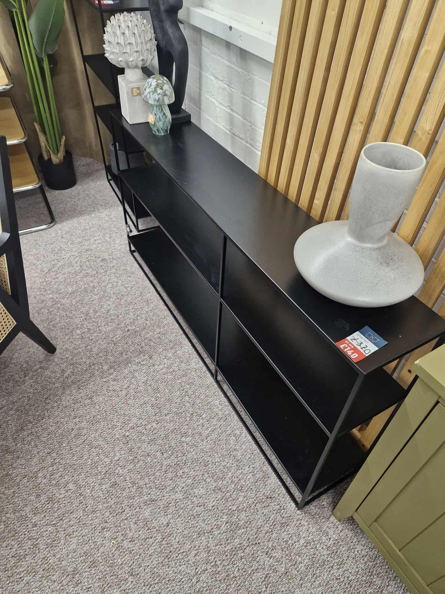 Low, Wide and Narrow Black Metal Bookcase / Display Unit