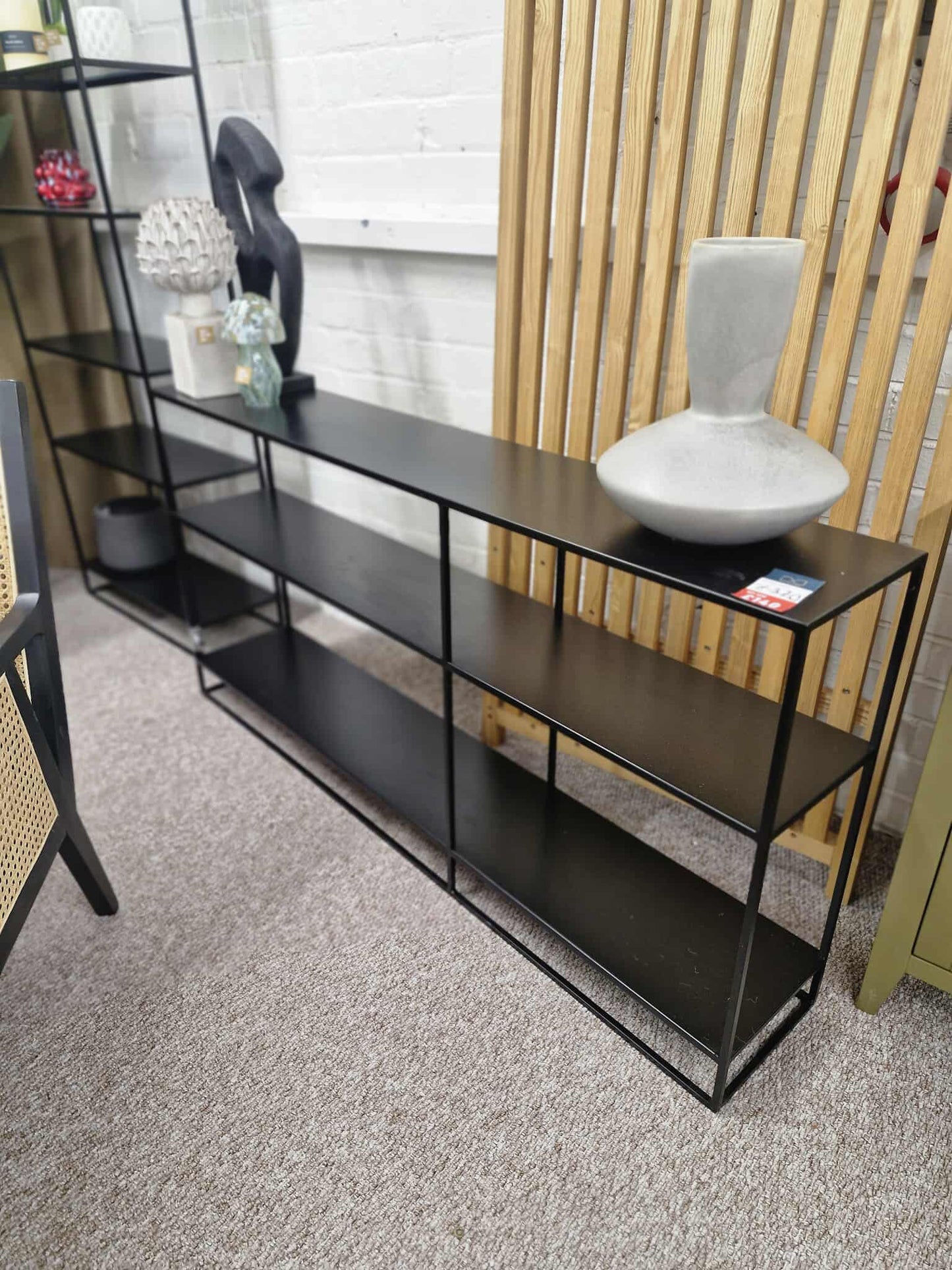 Low, Wide and Narrow Black Metal Bookcase / Display Unit