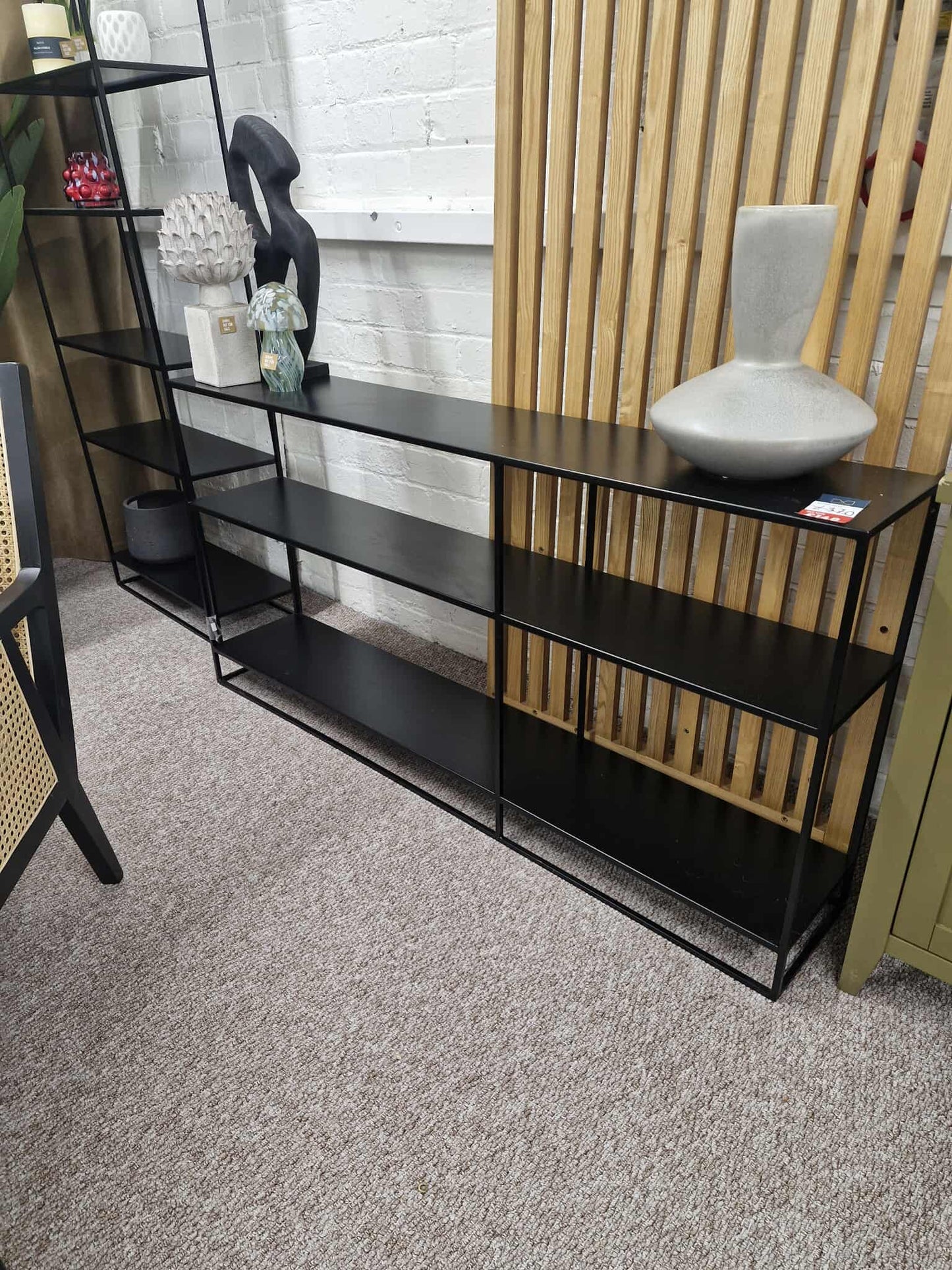 Low, Wide and Narrow Black Metal Bookcase / Display Unit