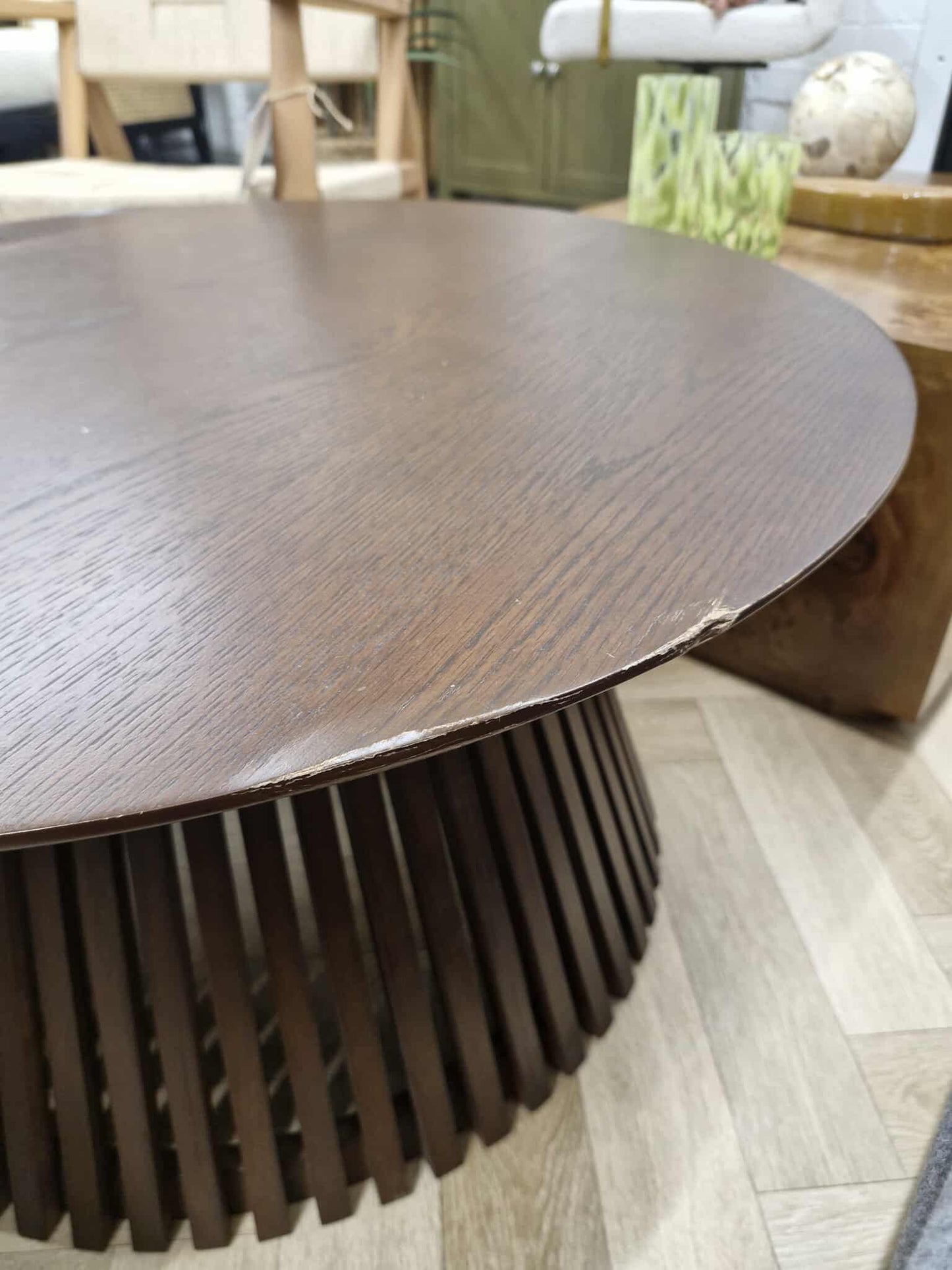 Dark wood Round Coffee Table with slatted base