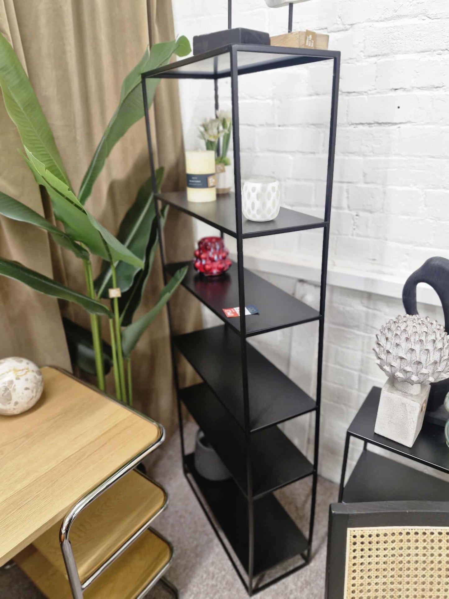 High and Narrow Black Metal Bookcase / Display Unit