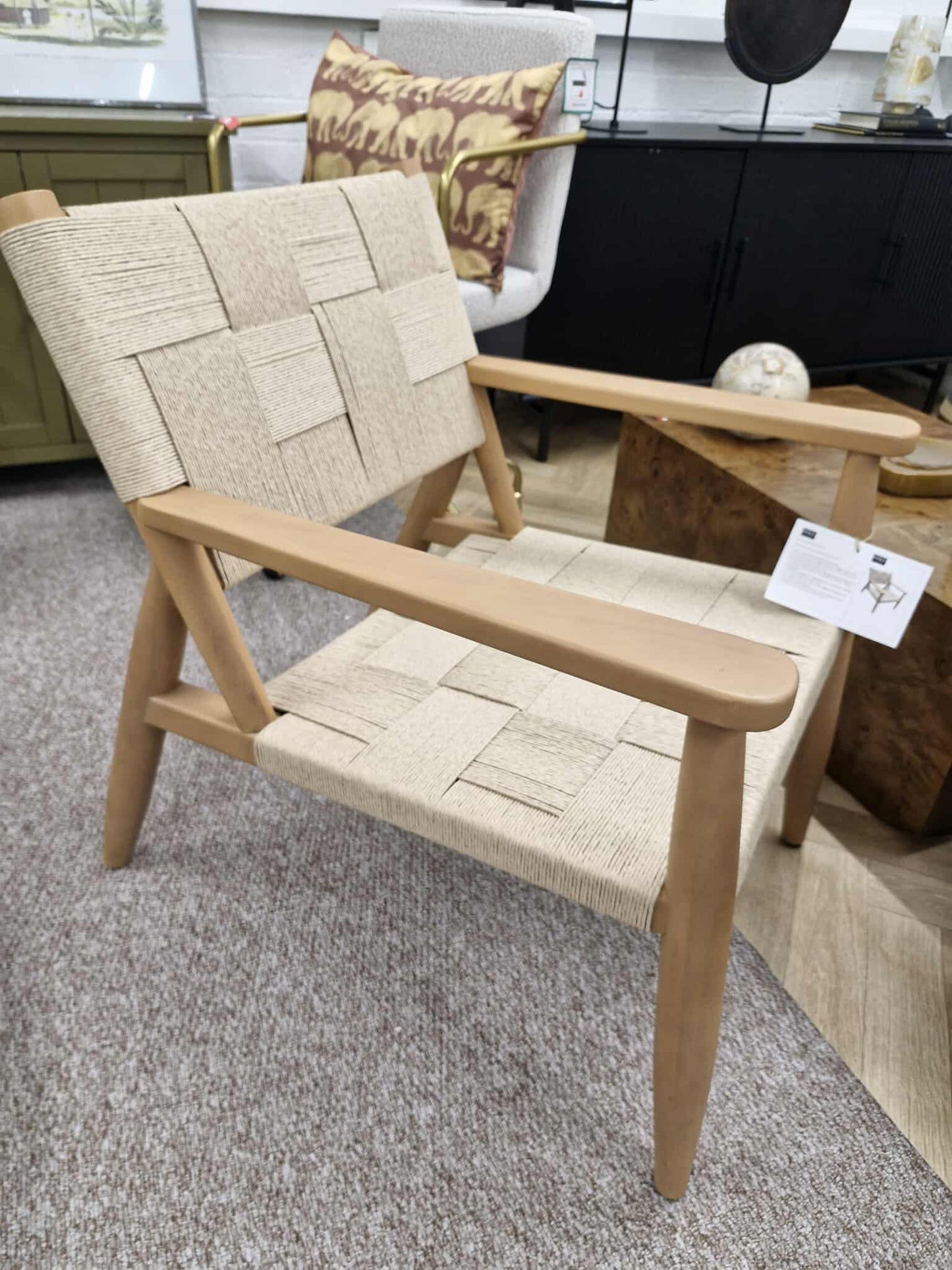 Solid wood and  Woven Accent Chair