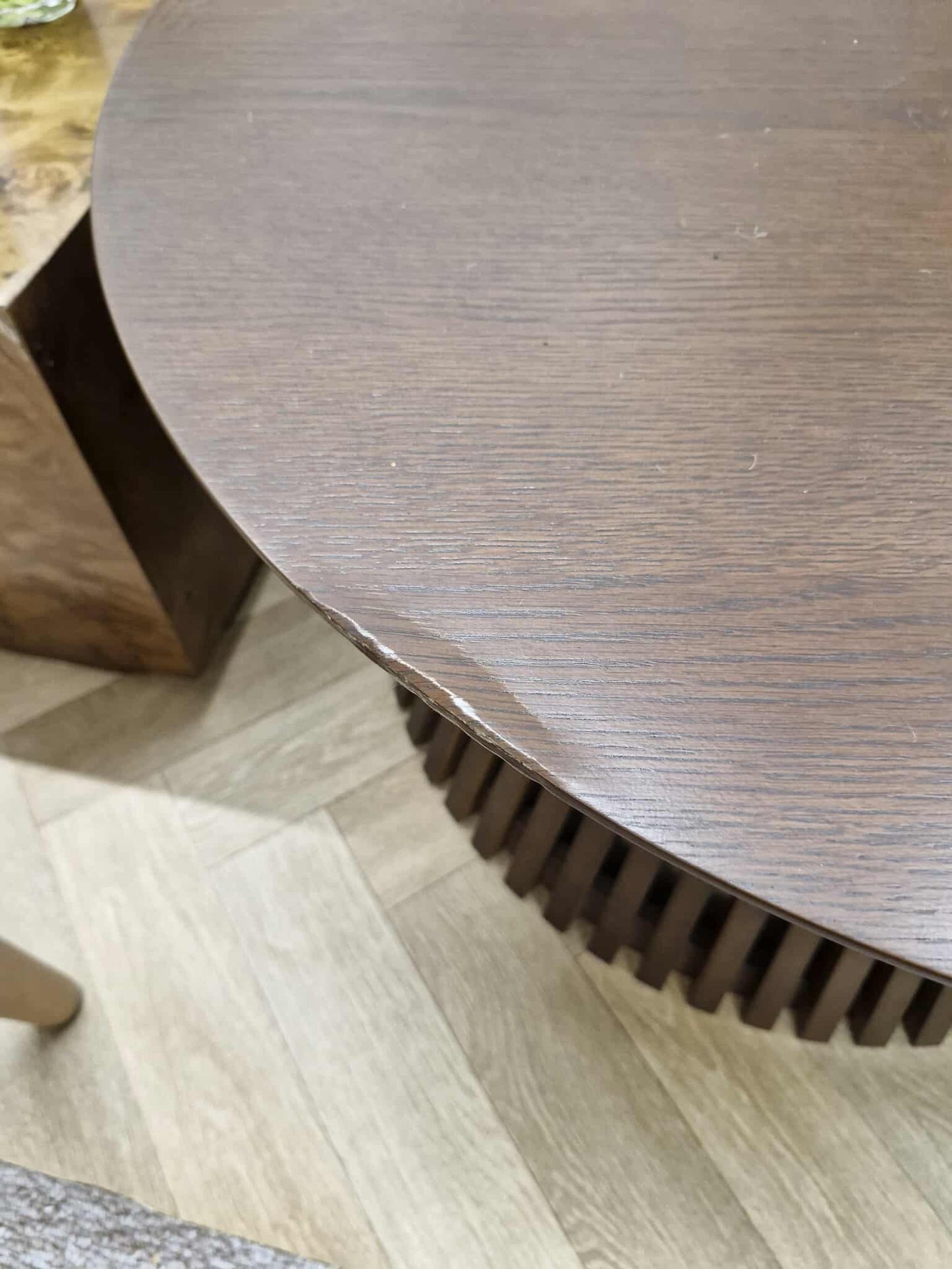 Dark wood Round Coffee Table with slatted base