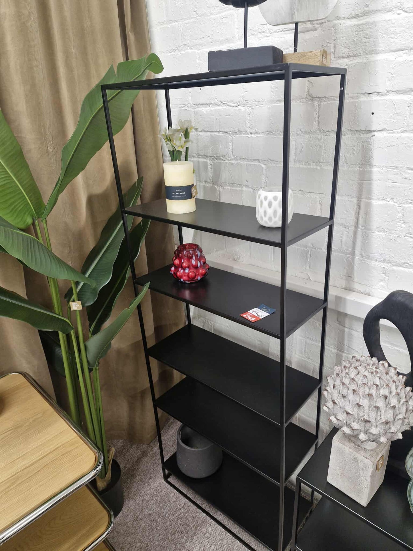 High and Narrow Black Metal Bookcase / Display Unit