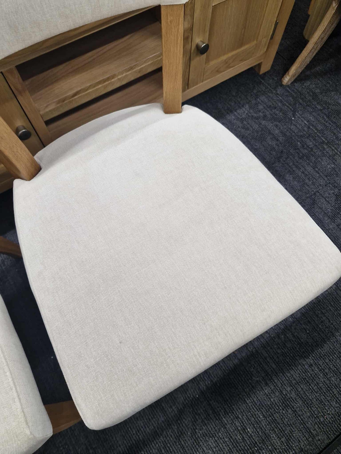 Solid Oak and Natural Fabric Dining Chairs set of 2