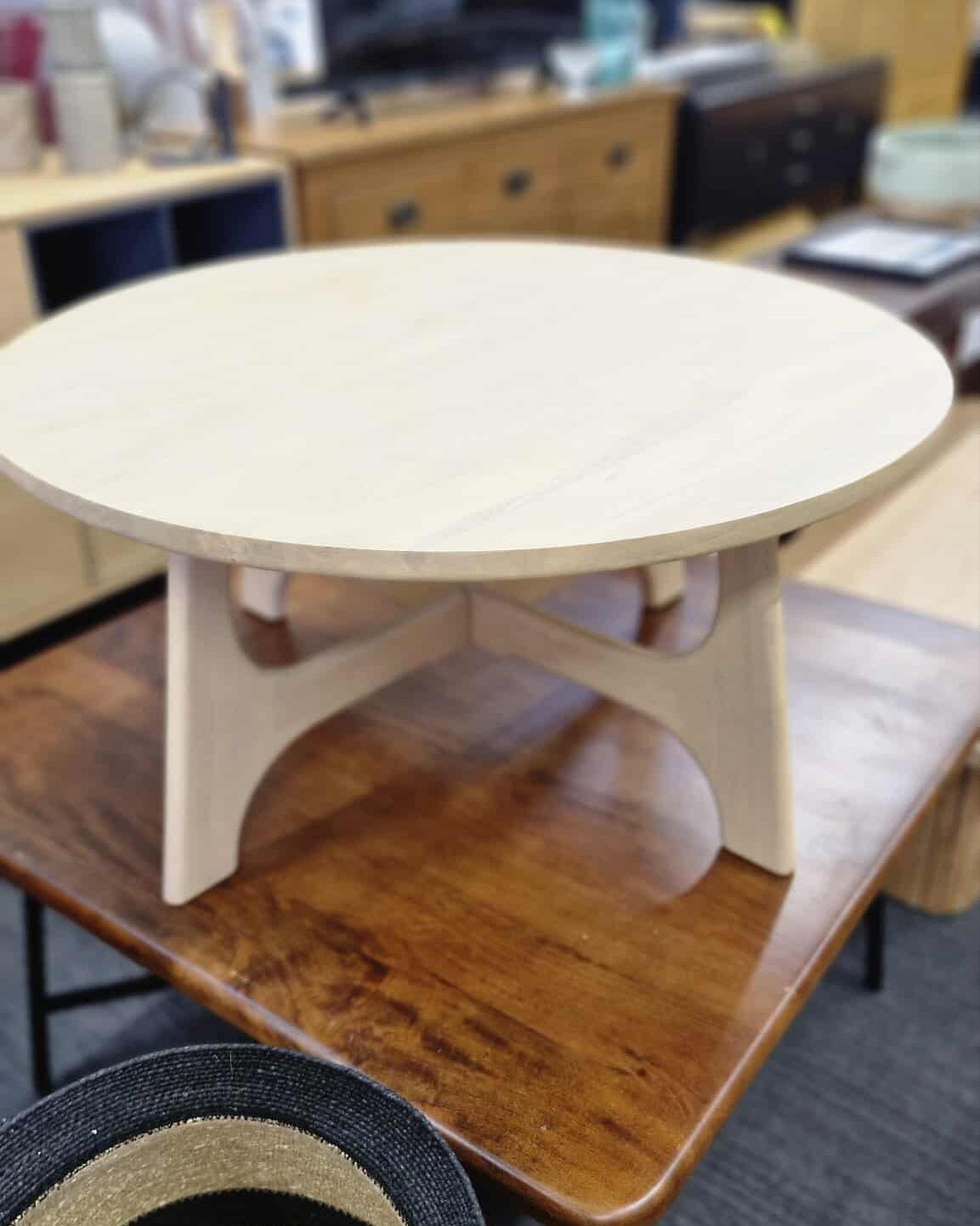Washed Light Wood Round Coffee Table