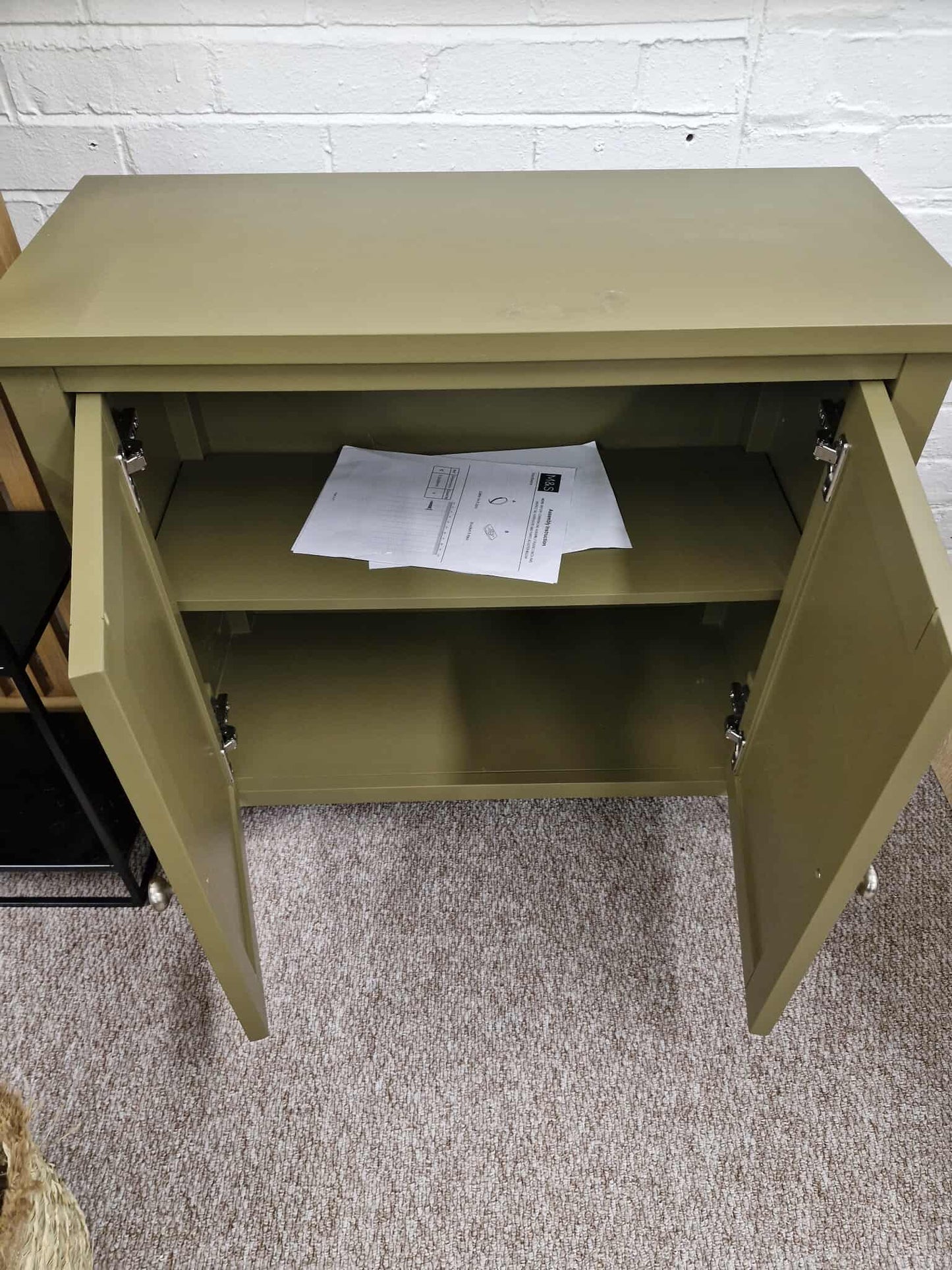 Olive Green Small Slim Cabinet / Compact Sideboard