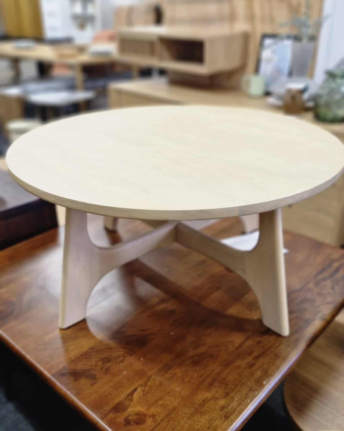 Washed Light Wood Round Coffee Table