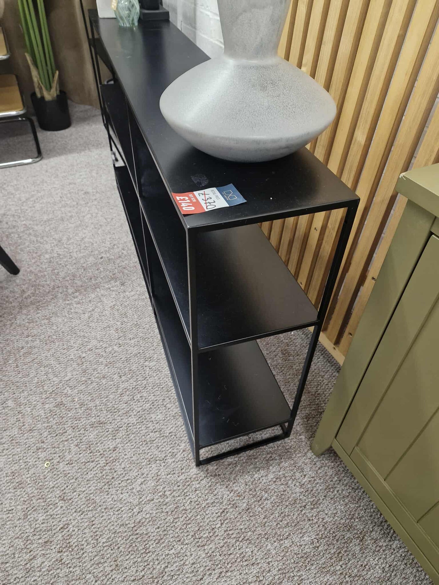 Low, Wide and Narrow Black Metal Bookcase / Display Unit