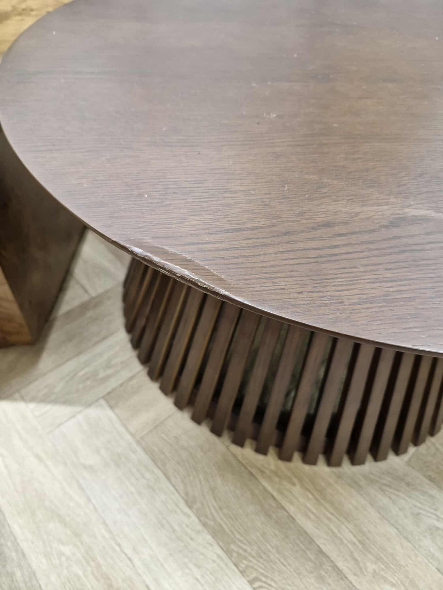 Dark wood Round Coffee Table with slatted base