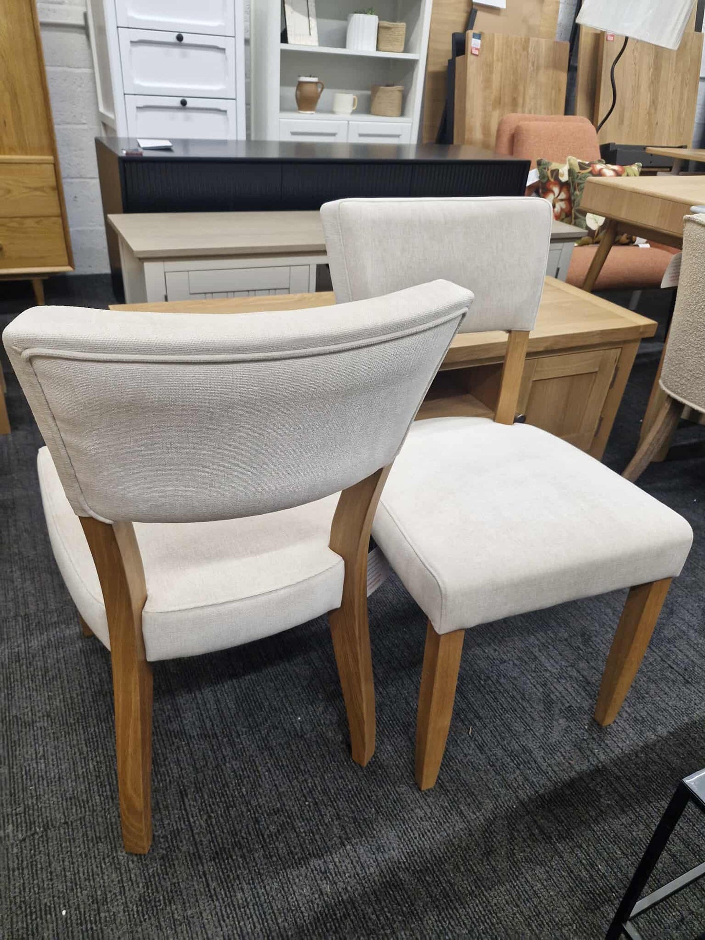Solid Oak and Natural Fabric Dining Chairs set of 2