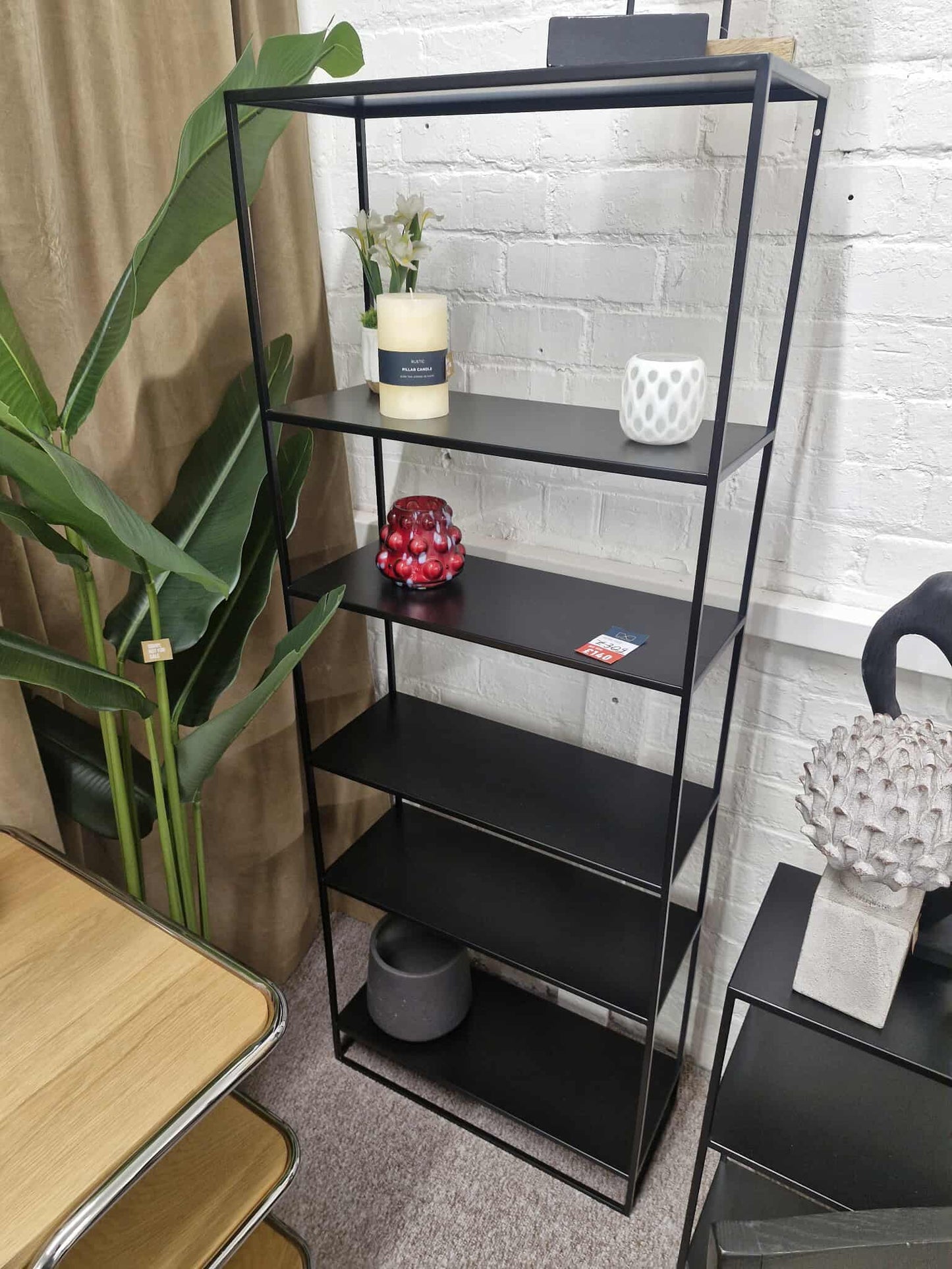 High and Narrow Black Metal Bookcase / Display Unit