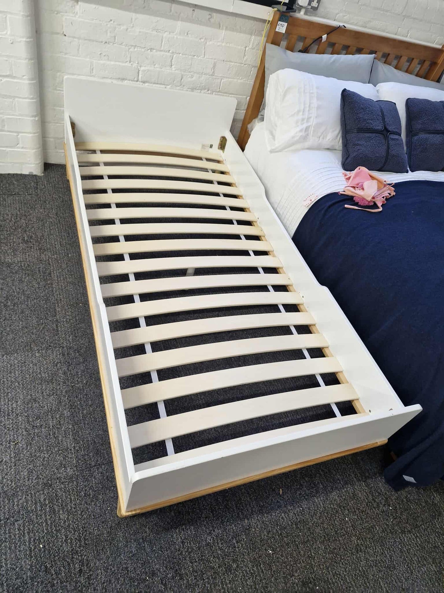 Single White and Wood Bed with Mattress