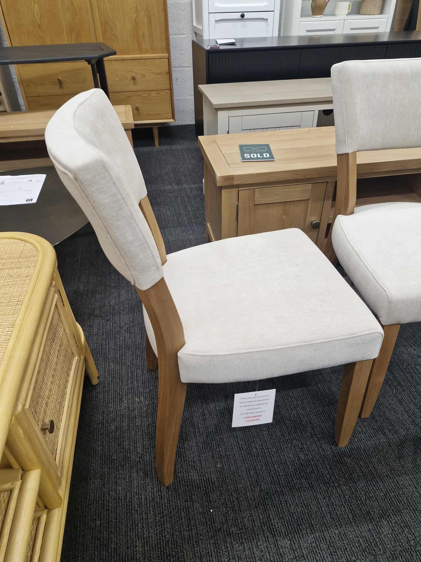 Solid Oak and Natural Fabric Dining Chairs set of 2