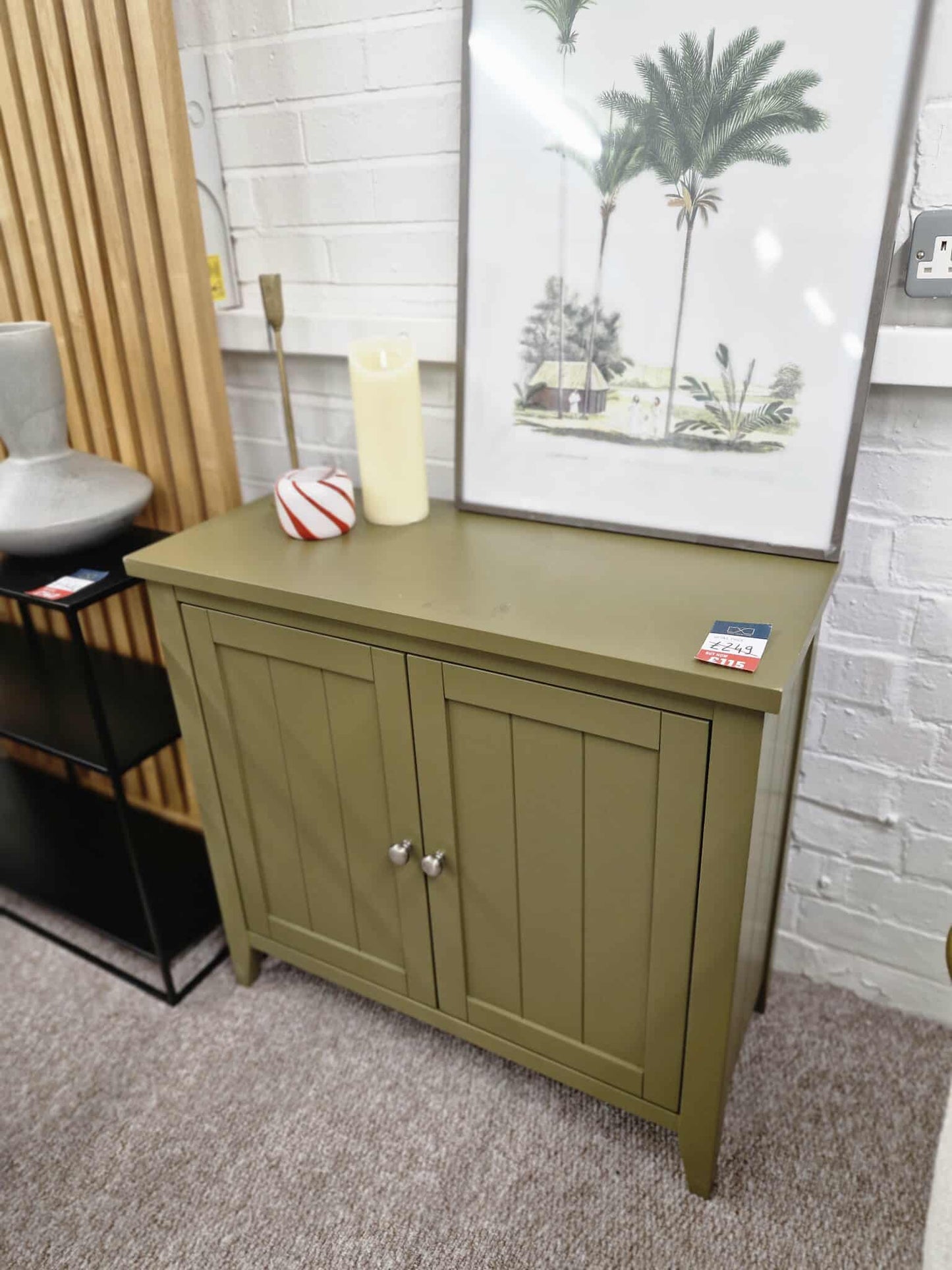 Olive Green Small Slim Cabinet / Compact Sideboard