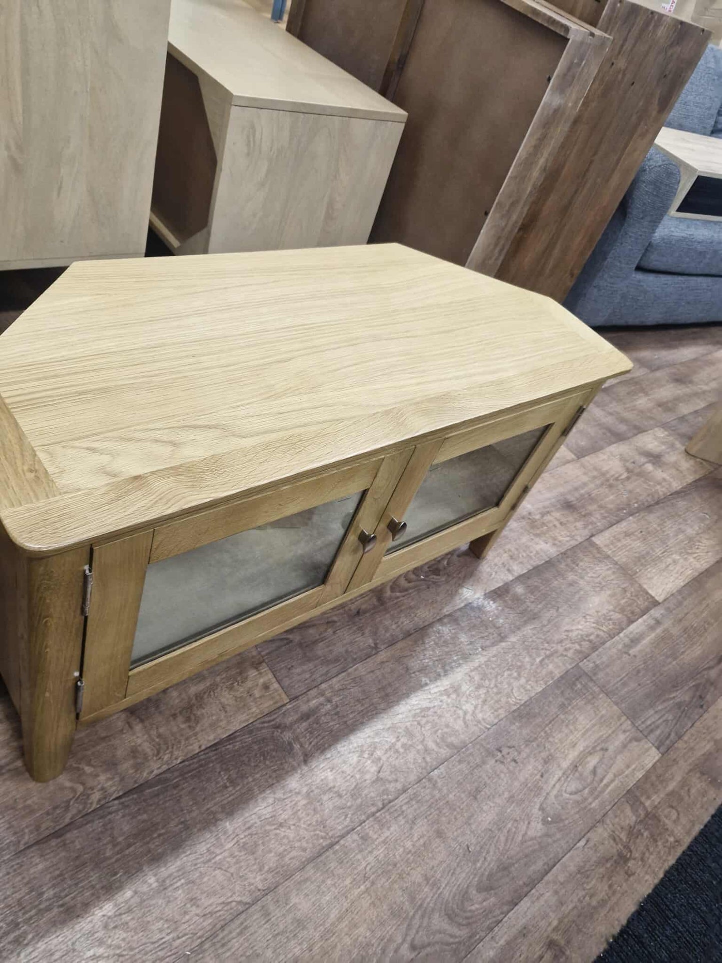 Oak Corner TV Stand / Unit with glass door