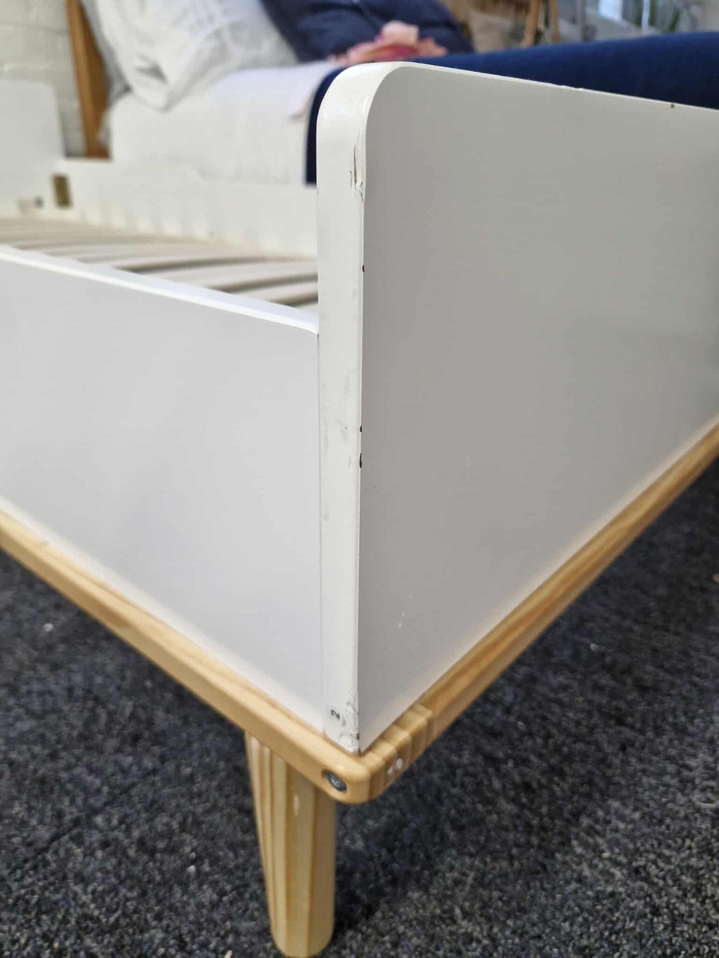Single White and Wood Bed with Mattress