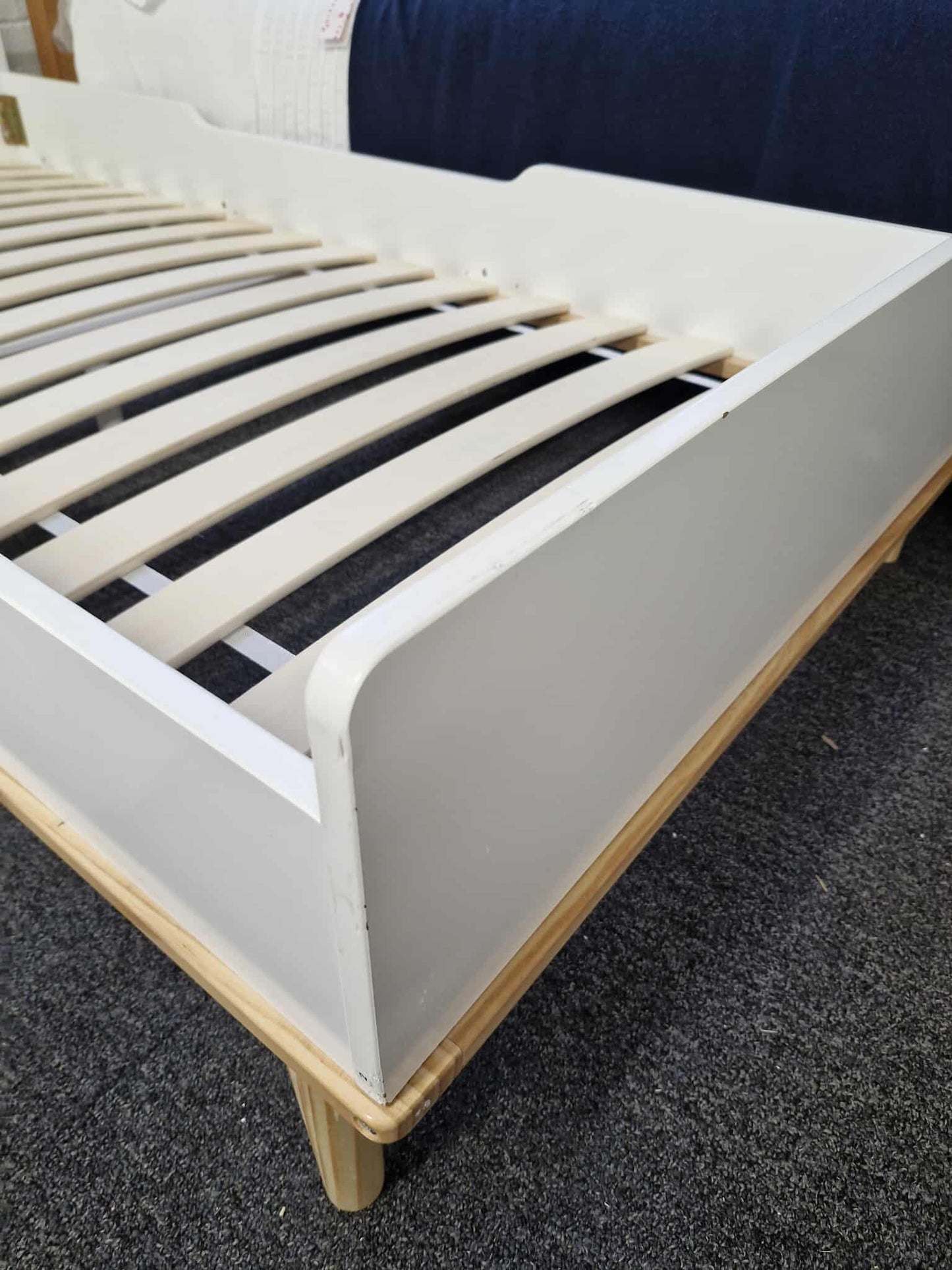 Single White and Wood Bed with Mattress