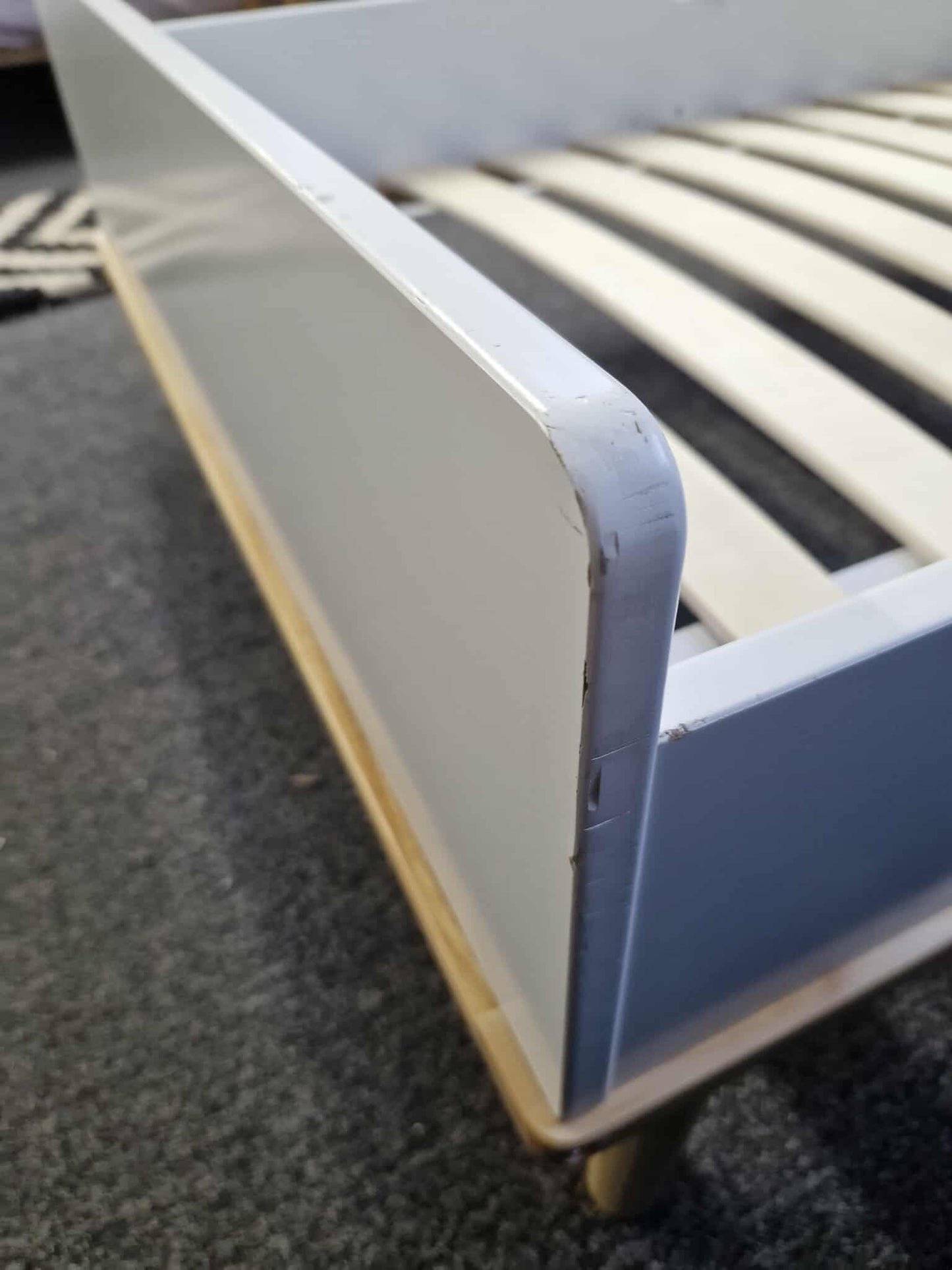 Single White and Wood Bed with Mattress