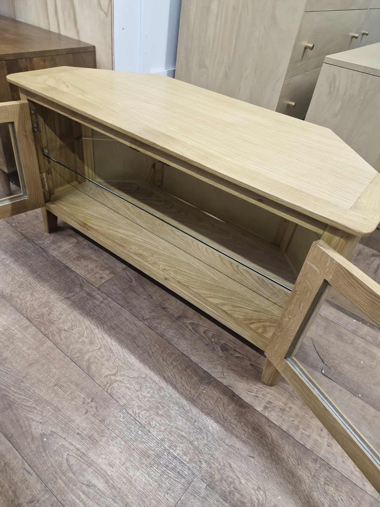 Oak Corner TV Stand / Unit with glass door