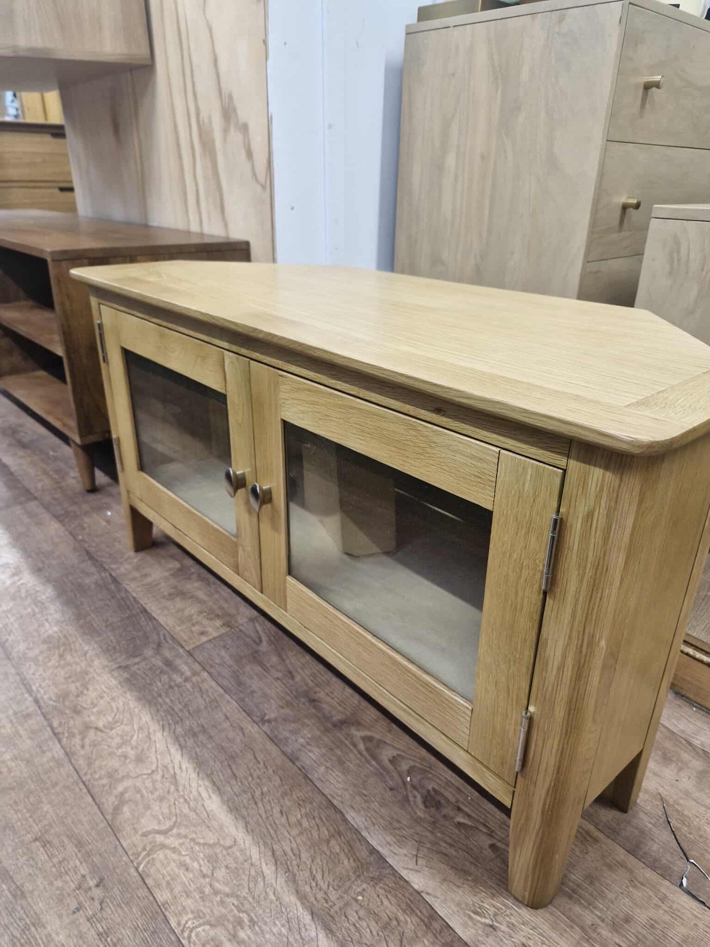 Oak Corner TV Stand / Unit with glass door