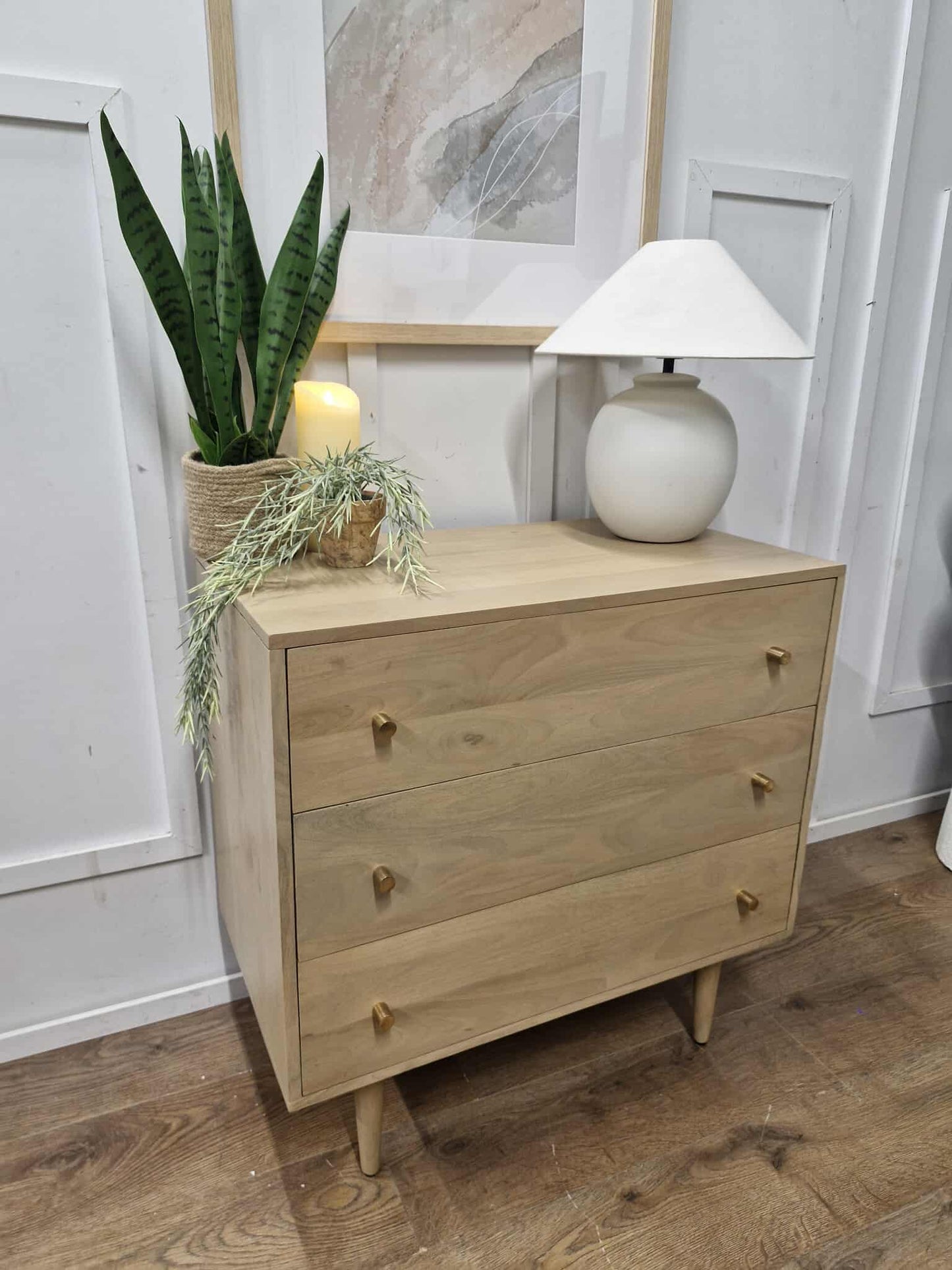 Light Solid Mango Wood Chest of Drawers / Small Cabinet