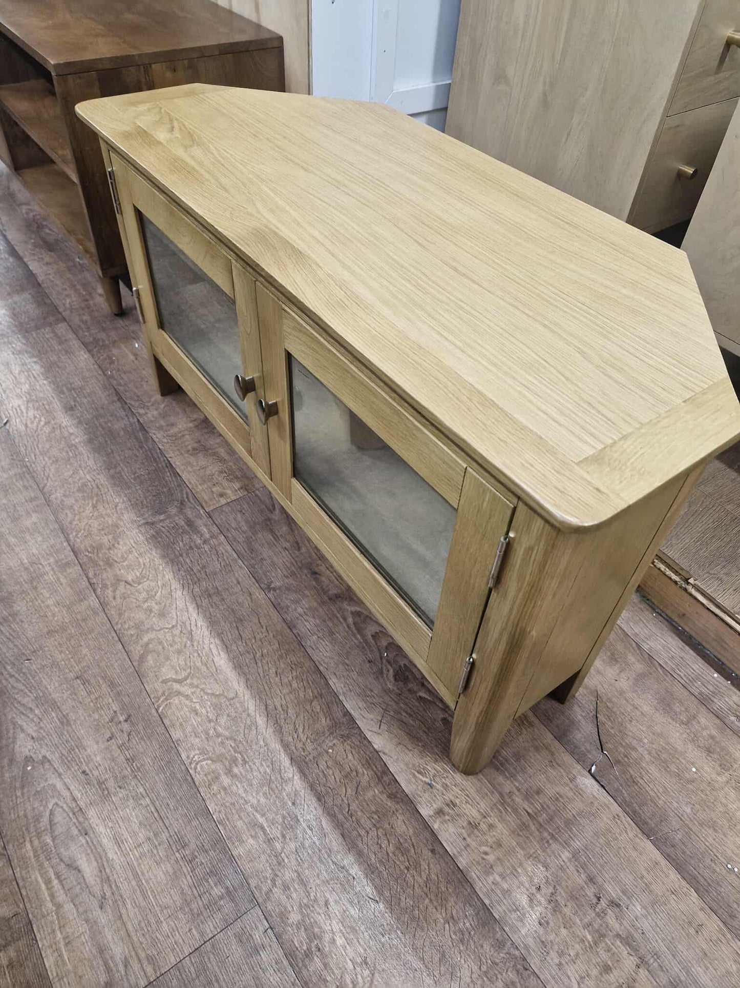 Oak Corner TV Stand / Unit with glass door