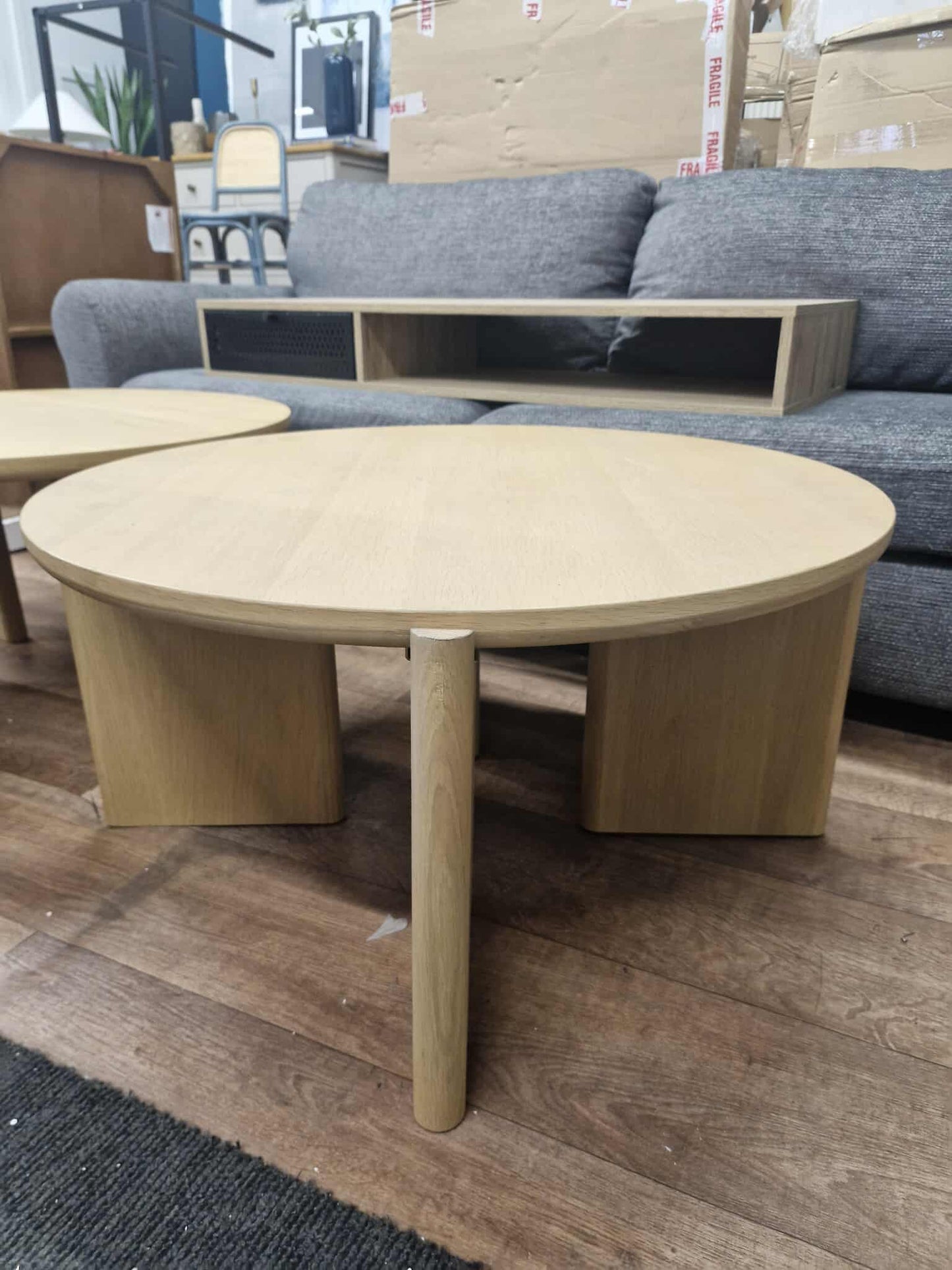 Round Oak Coffee table on 4 block legs
