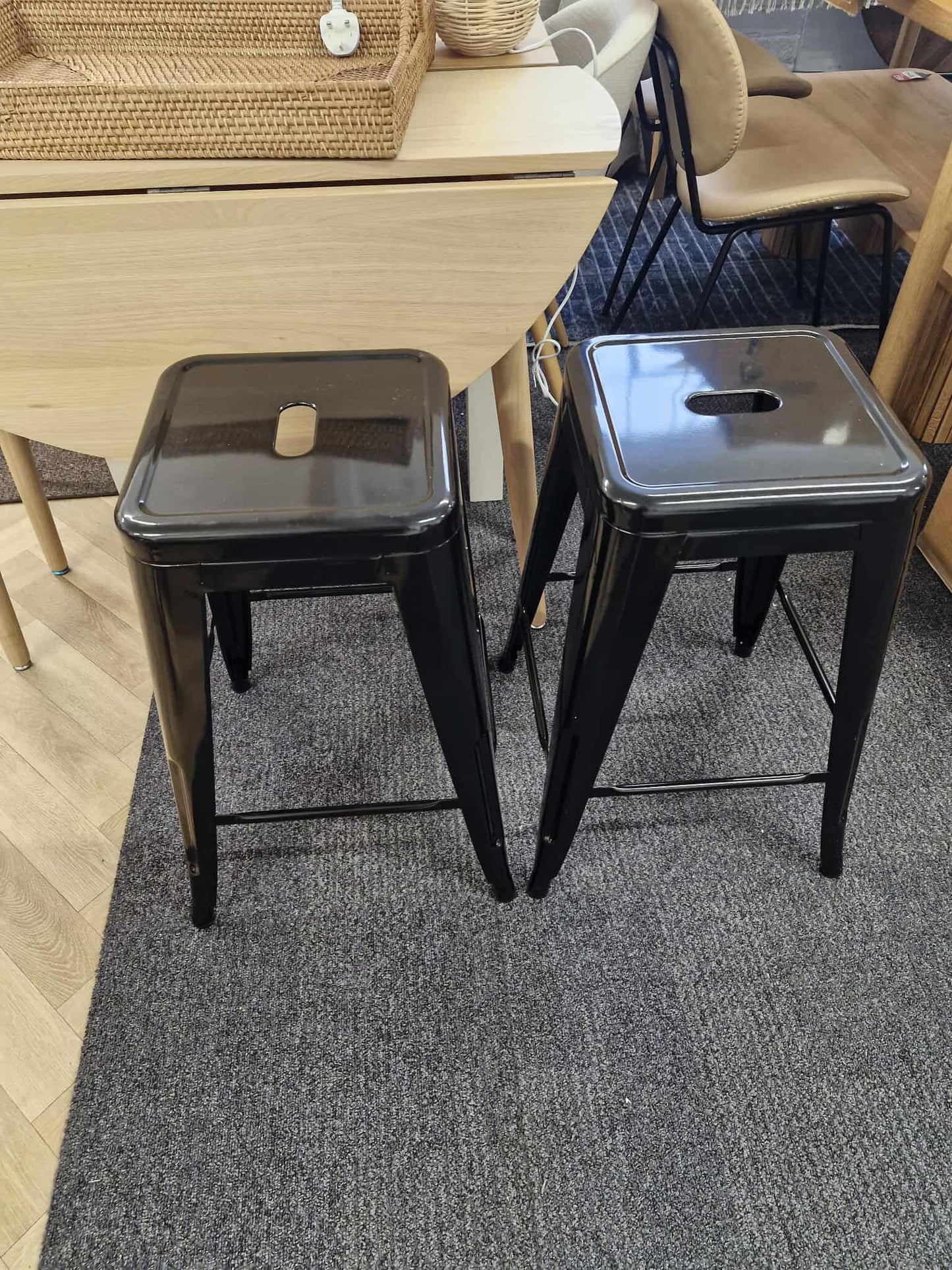 Black Metal Industrial Style Kitchen Bar Stools / Set of 2