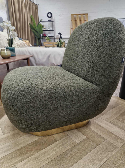 Forest Green Boucle and Gold Base Accent chair / Armchair