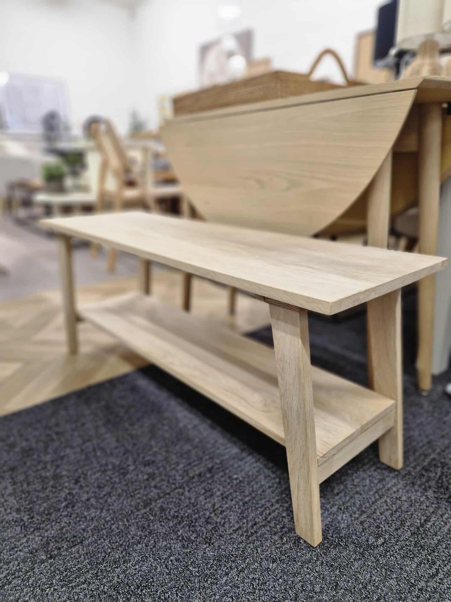 Solid Bleached Oak Hallway Bench with Shelf