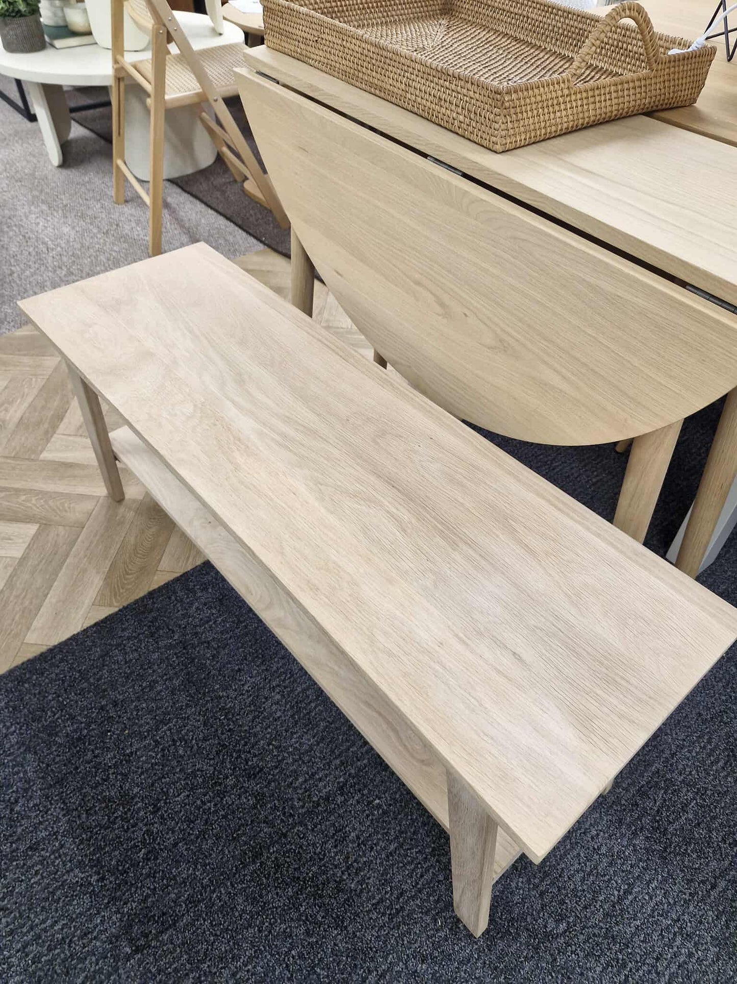 Solid Bleached Oak Hallway Bench with Shelf