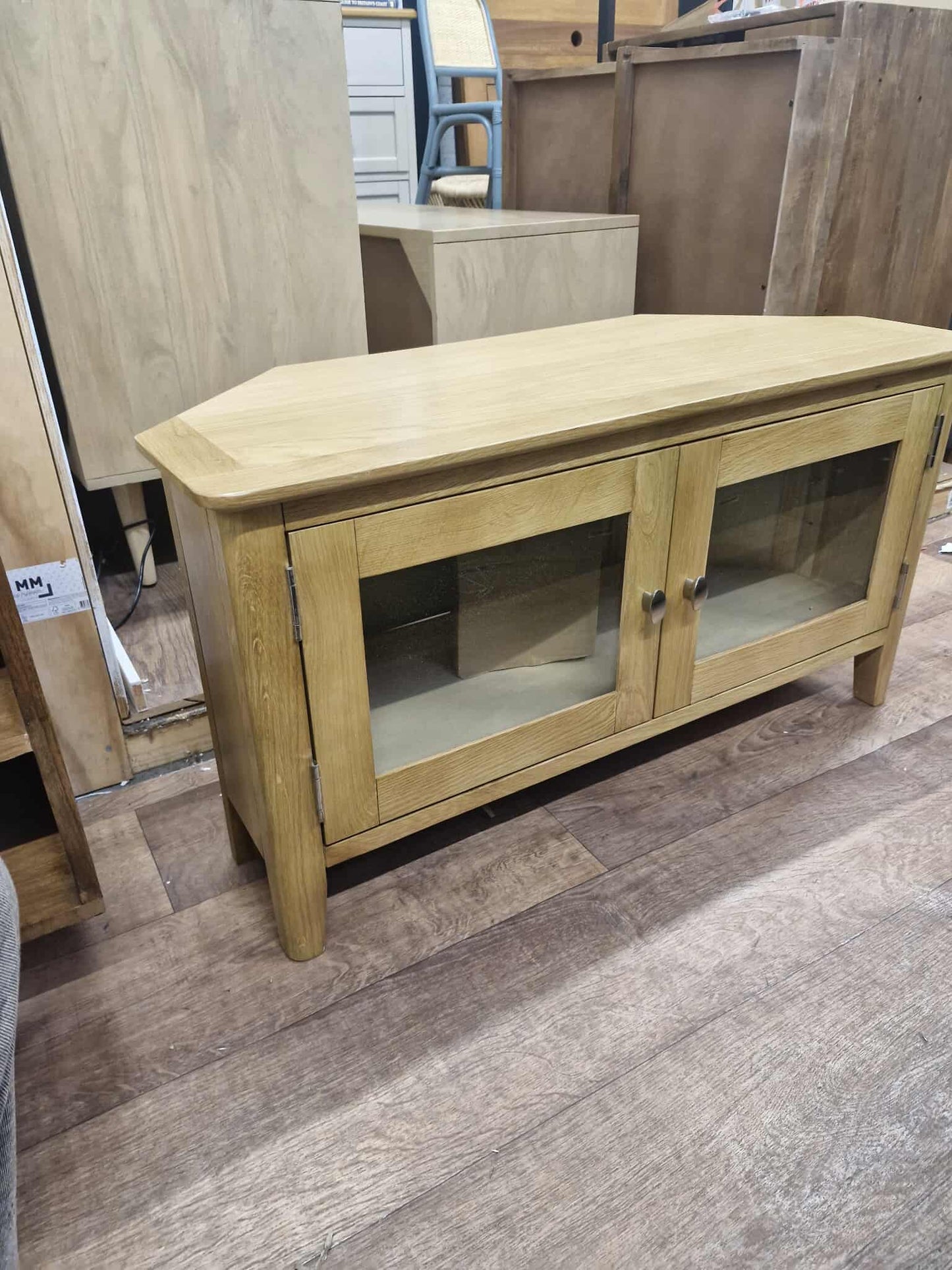 Oak Corner TV Stand / Unit with glass door