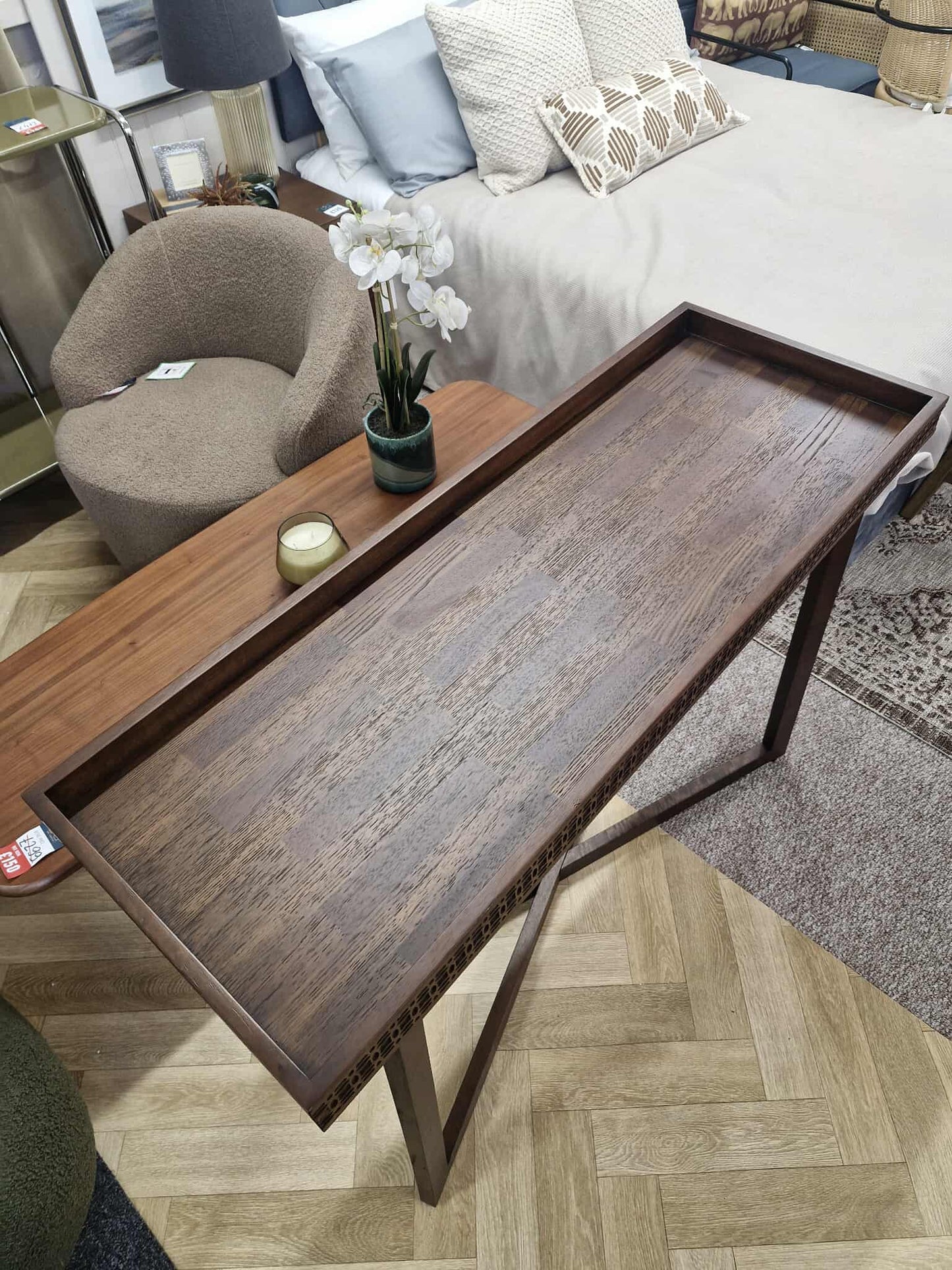 Carved Wood Console Table with Tray Top