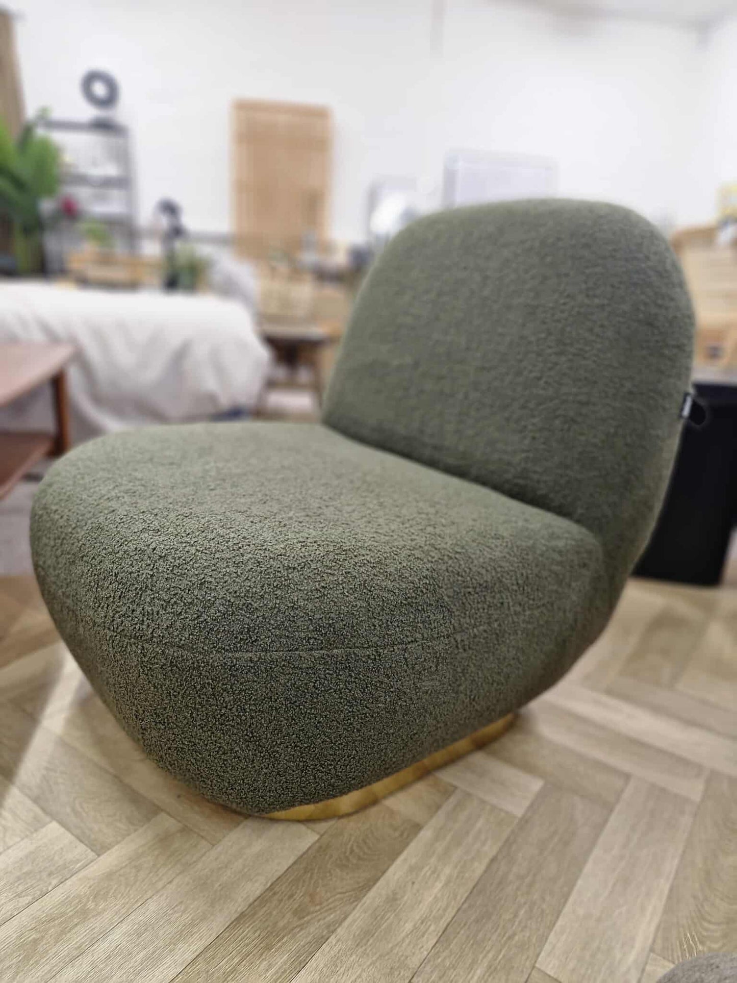 Forest Green Boucle and Gold Base Accent chair / Armchair