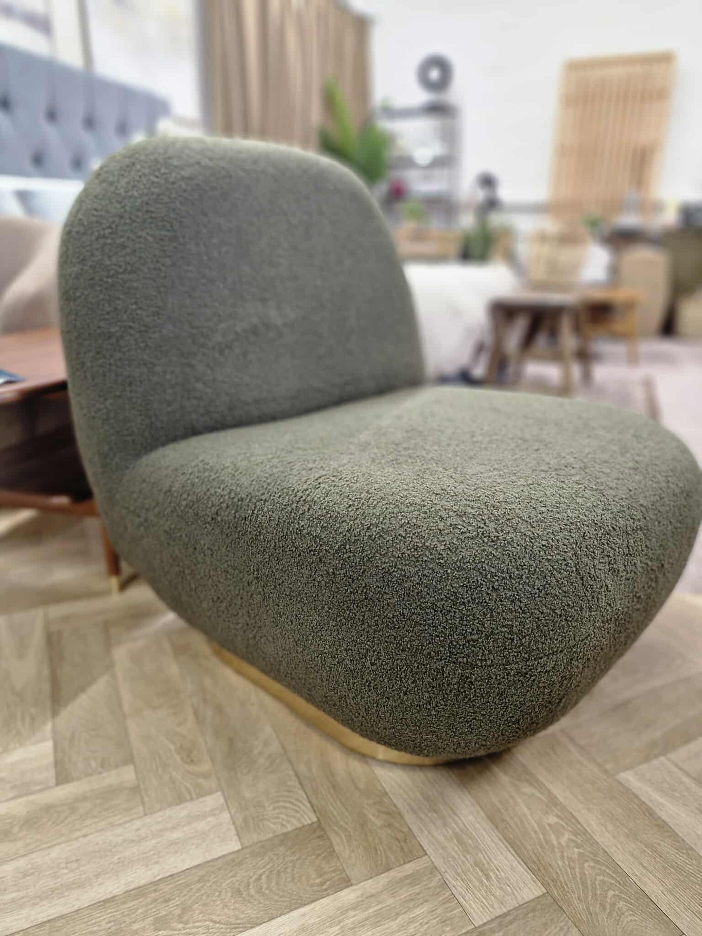 Forest Green Boucle and Gold Base Accent chair / Armchair