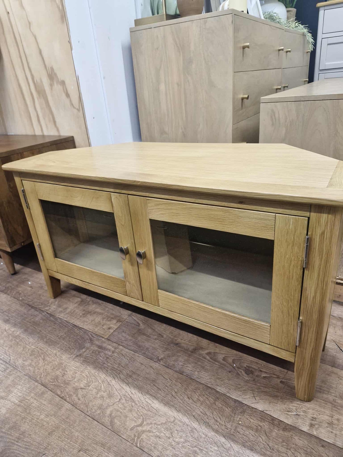 Oak Corner TV Stand / Unit with glass door