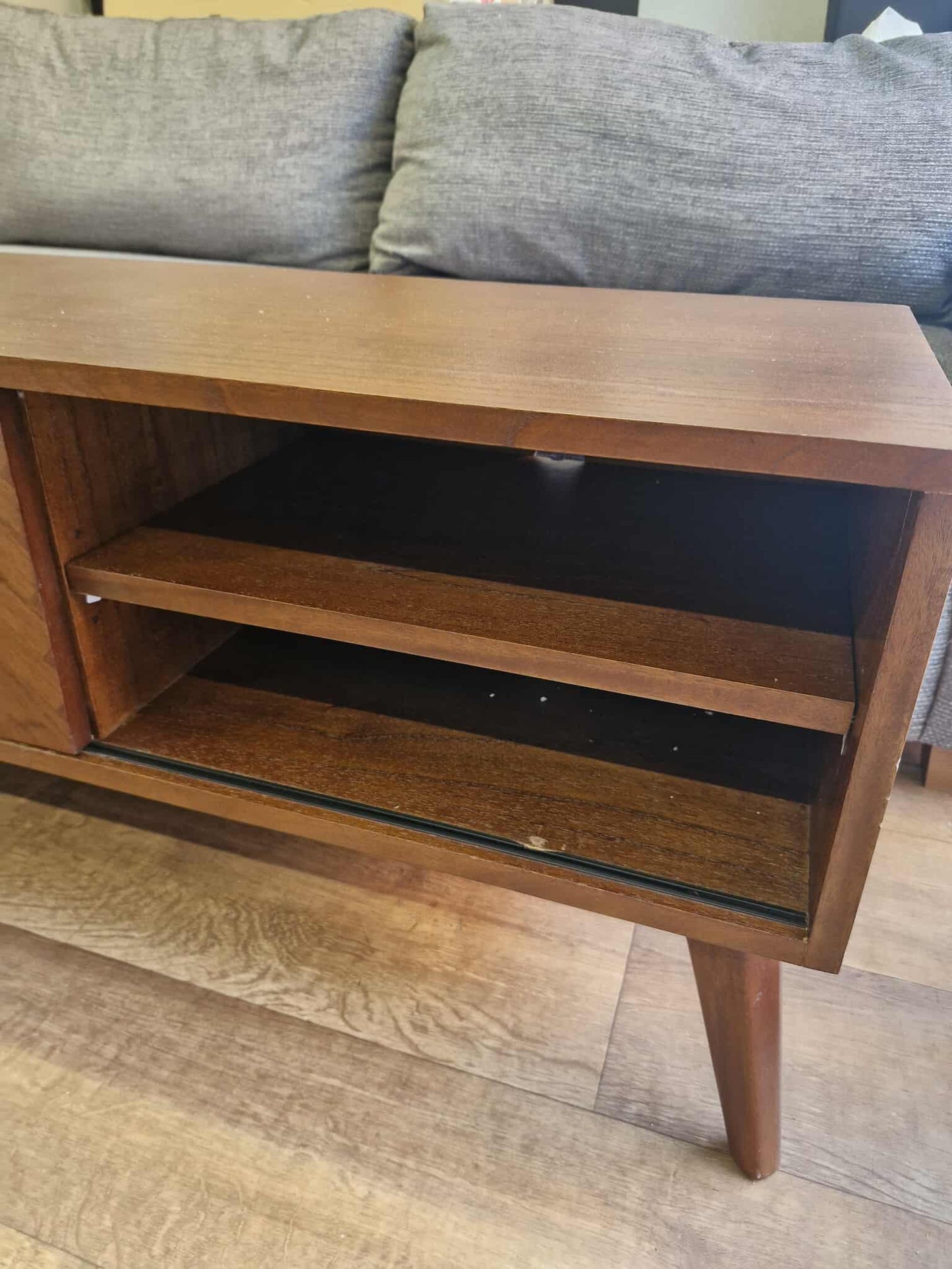 Dark Wood Chevron  Sliding Doors Tv Stand / Media Unit