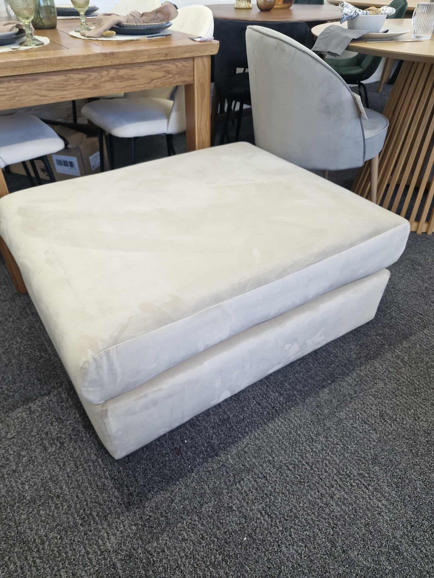 Large Light Grey Velvet Footstool
