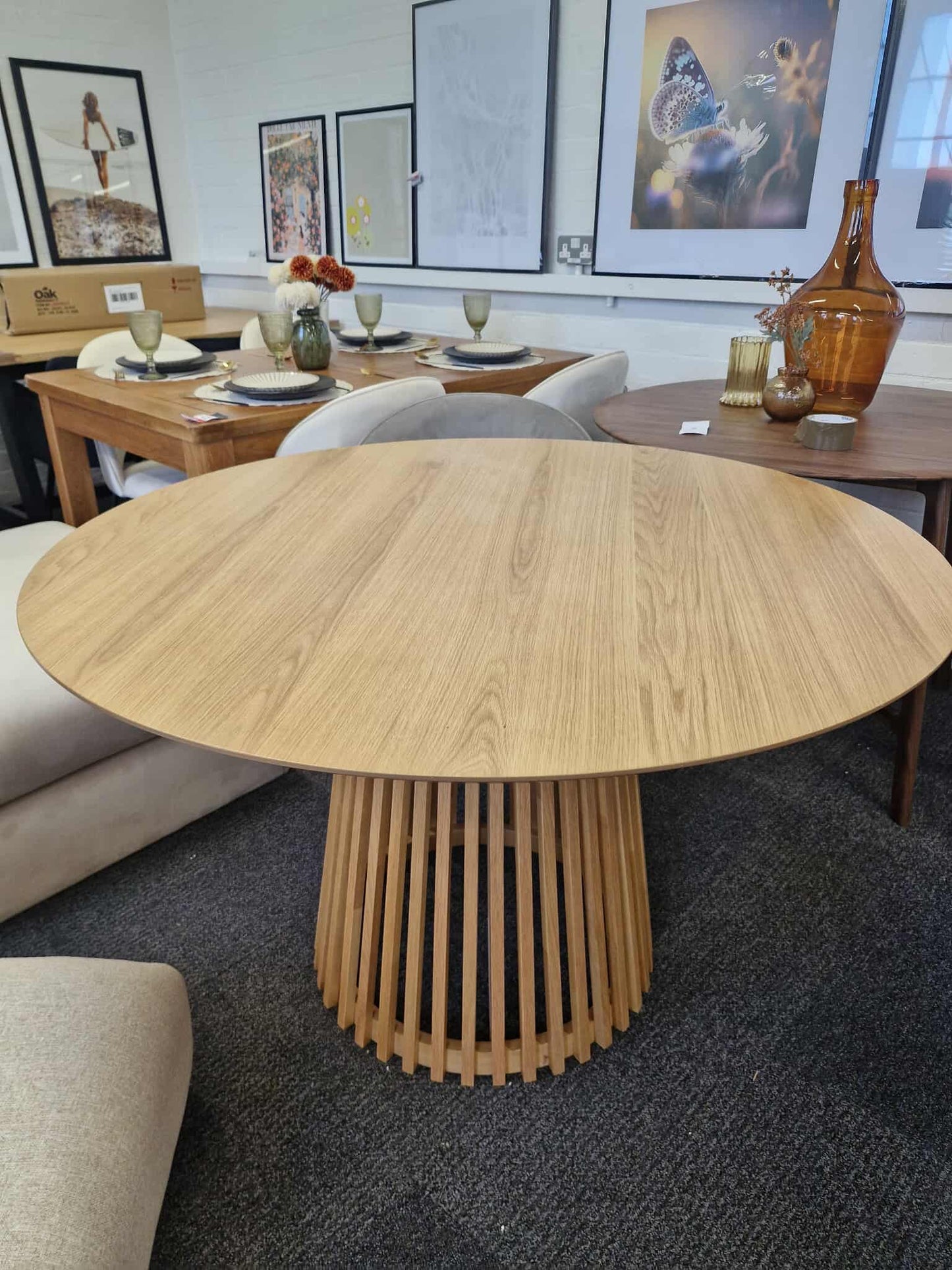 Oak 120cm Slatted Base Round Dining Table