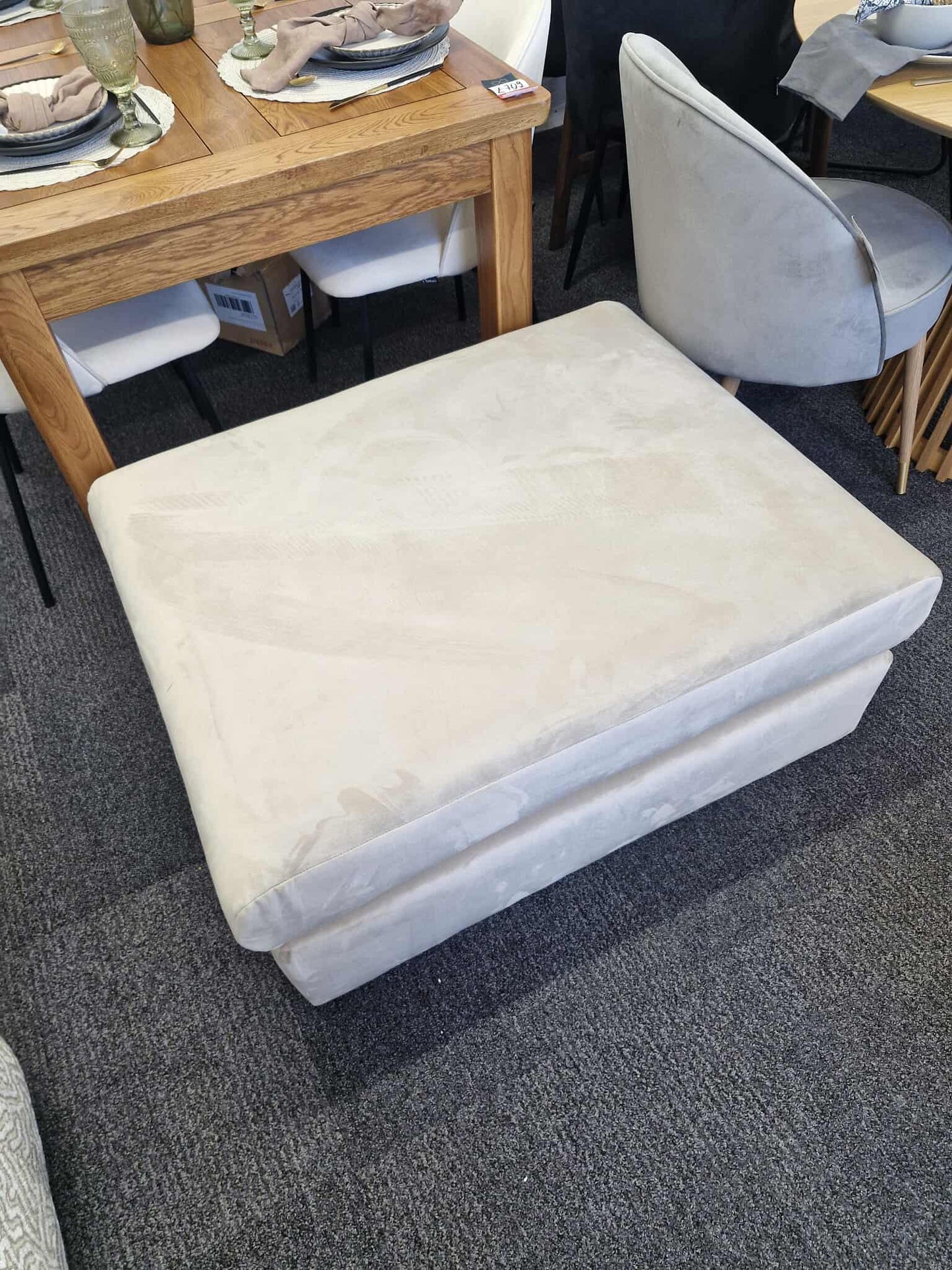 Large Light Grey Velvet Footstool