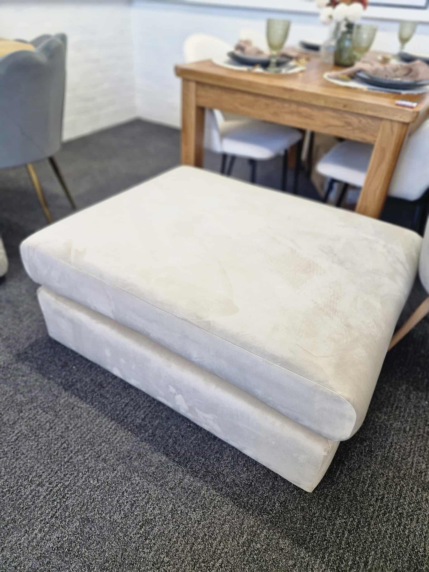 Large Light Grey Velvet Footstool