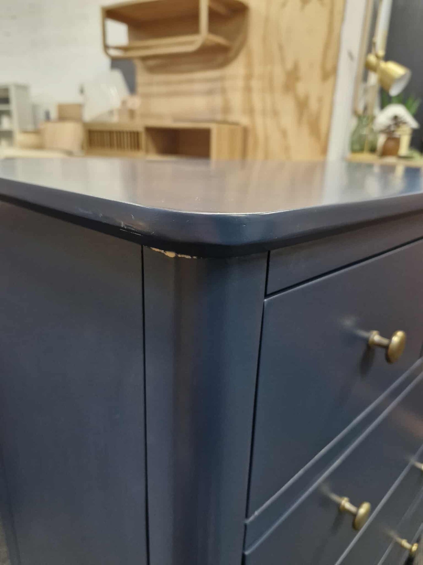Blue High Chest of 5 Drawers with Brass Handles