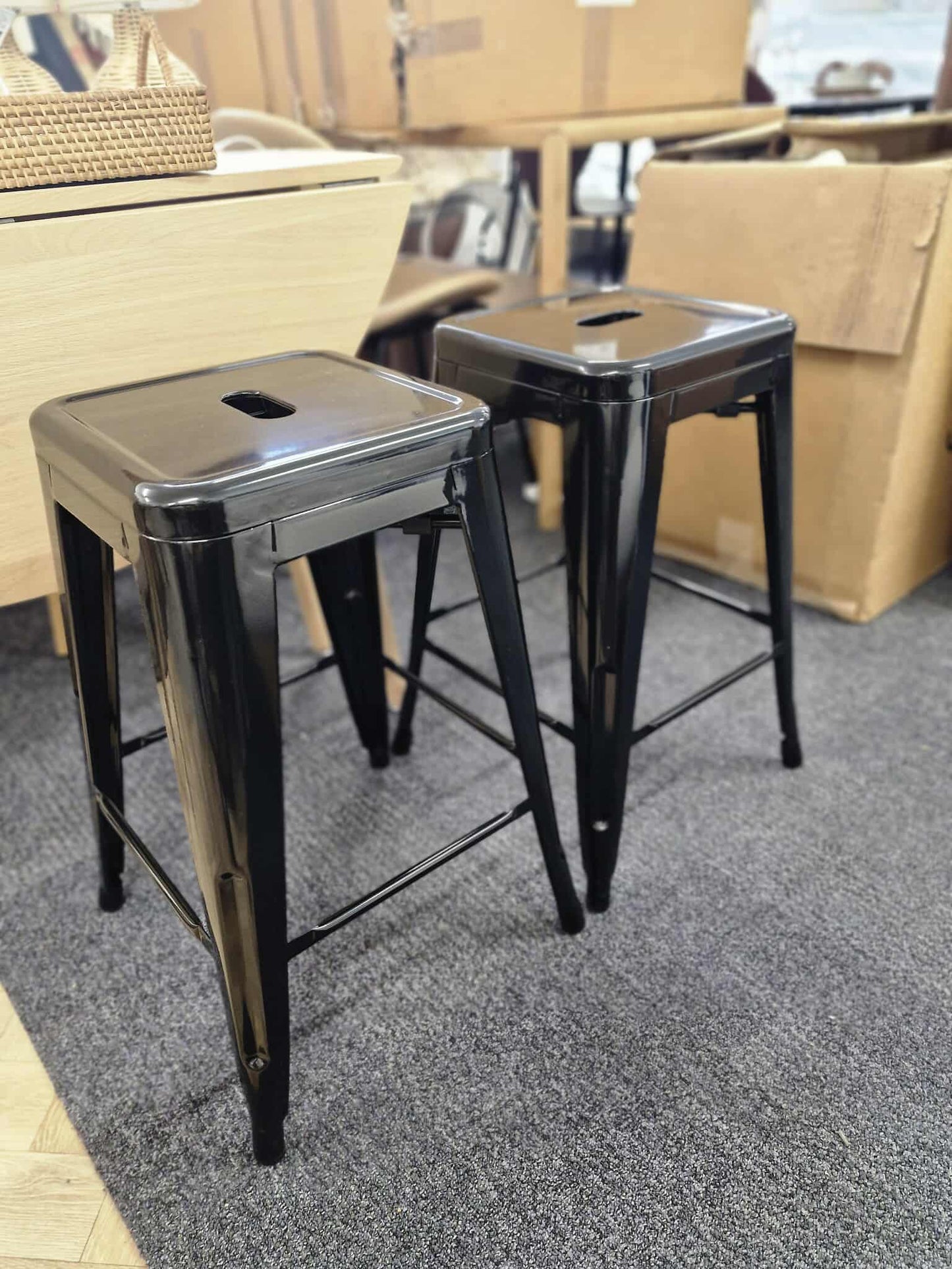 Black Metal Industrial Style Kitchen Bar Stools / Set of 2