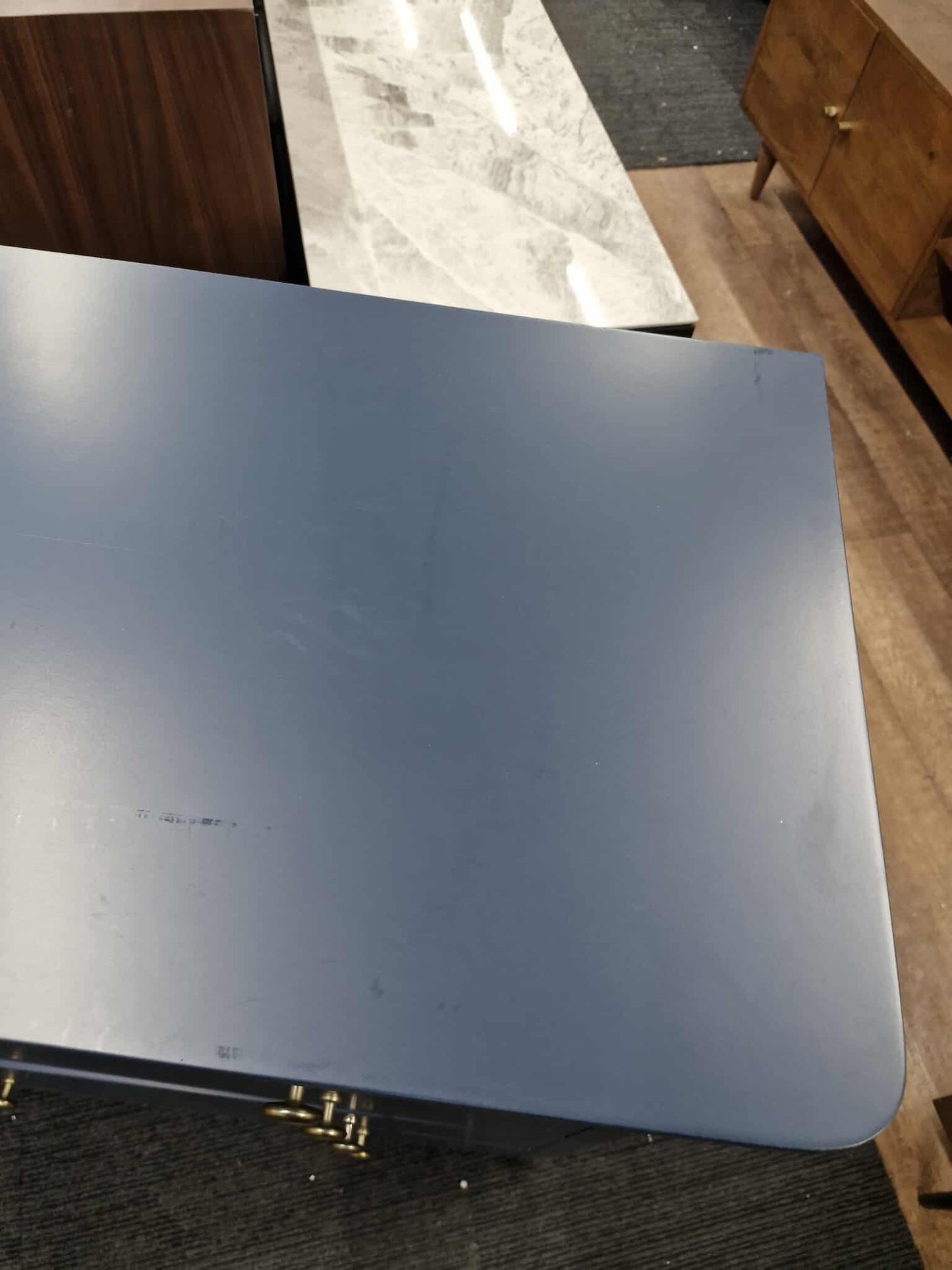 Blue High Chest of 5 Drawers with Brass Handles