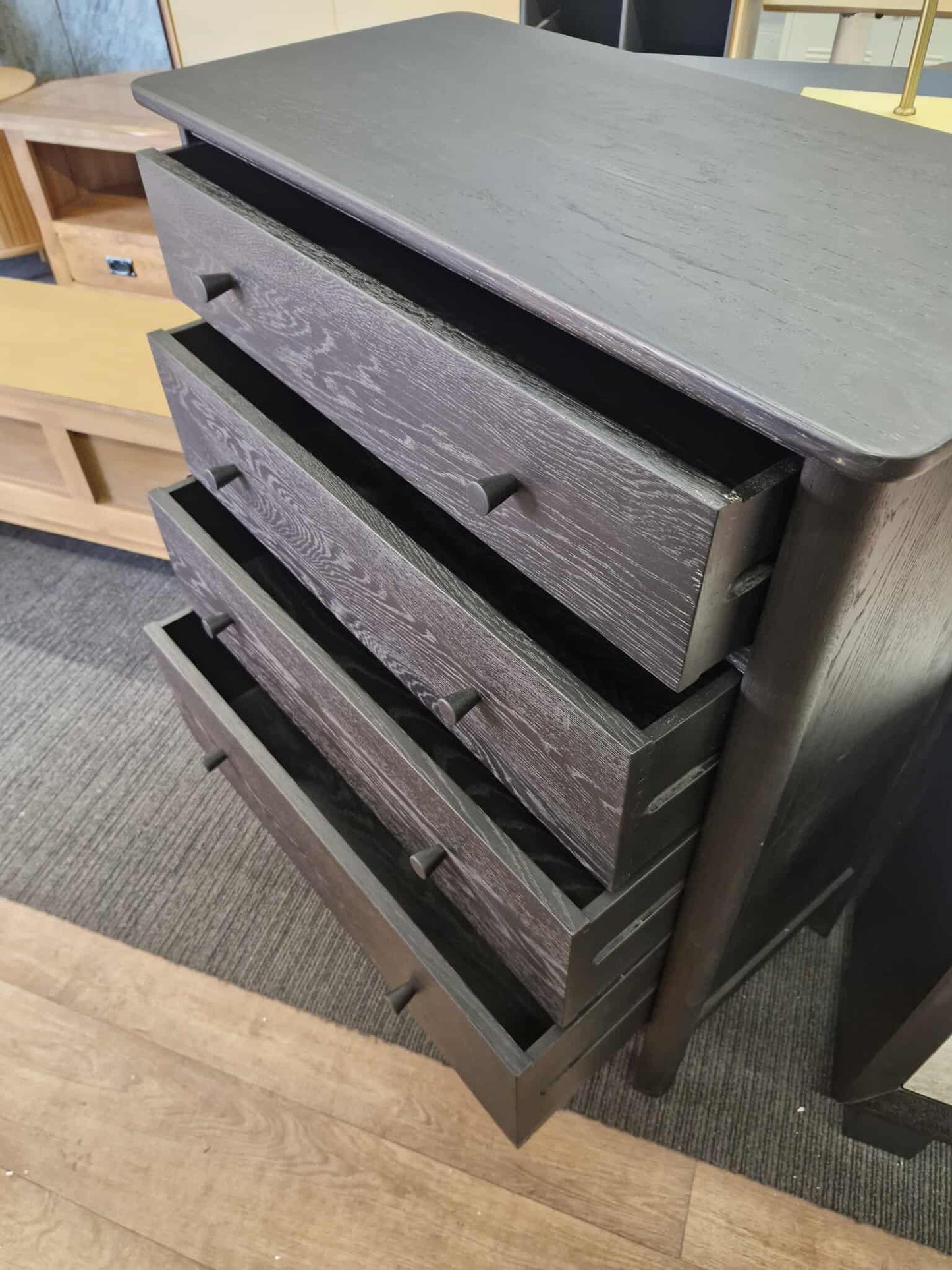Black Solid Wood High Chest of 4 Drawers