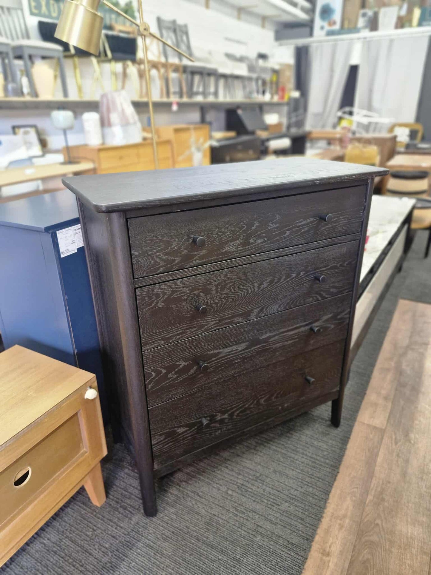 Black Solid Wood High Chest of 4 Drawers
