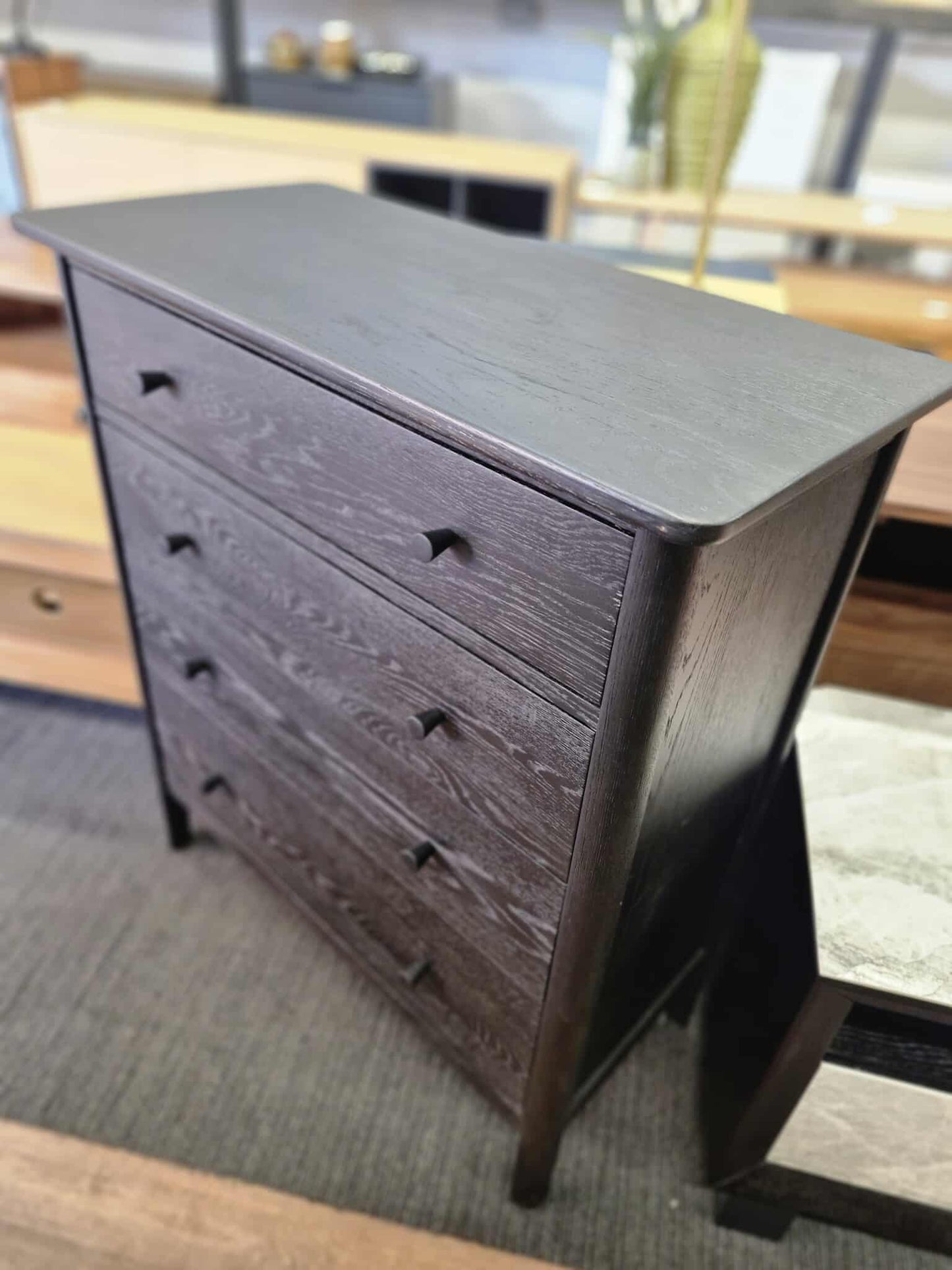 Black Solid Wood High Chest of 4 Drawers